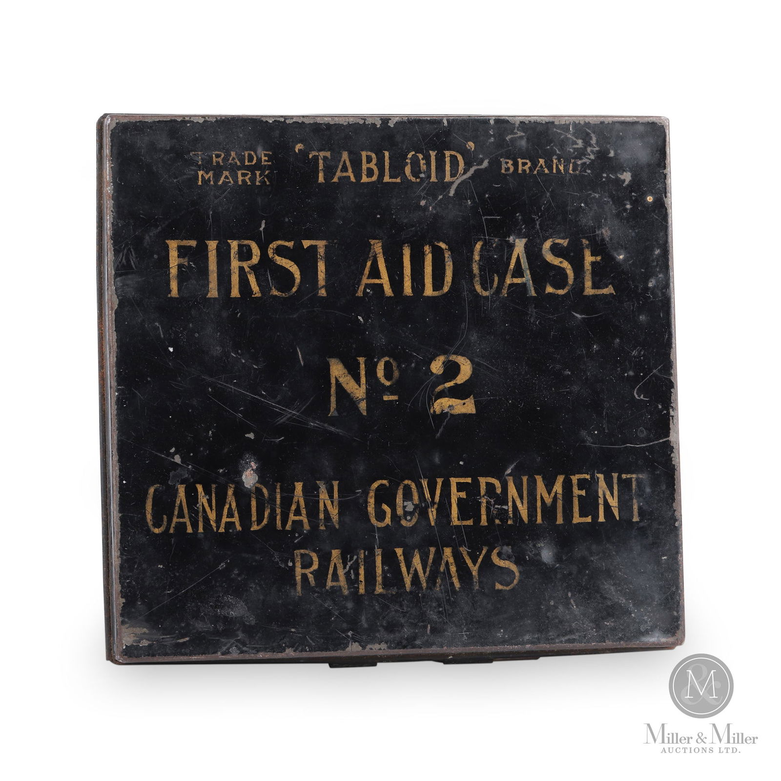 Canadian Government Railways No. 2 First Aid Case: Canadian. 1910s. Painted steel. Stenciled, "228", on inside of lid. 6.75" x 7" x 1.75". From the William Robert Wilson Collection.