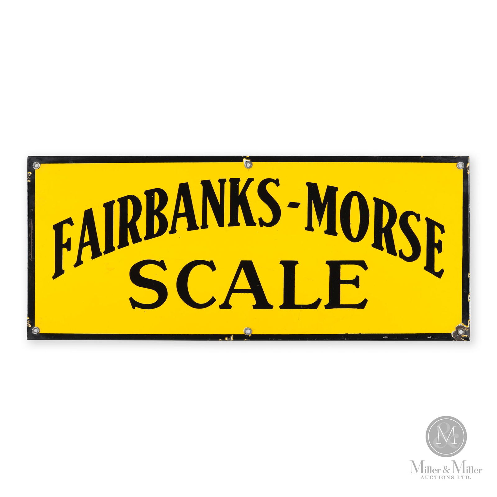 Fairbanks-Morse Scale Sign: Canadian. 1930s. Single-sided porcelain (SSP). 10 x 24. From the William Robert Wilson Collection.