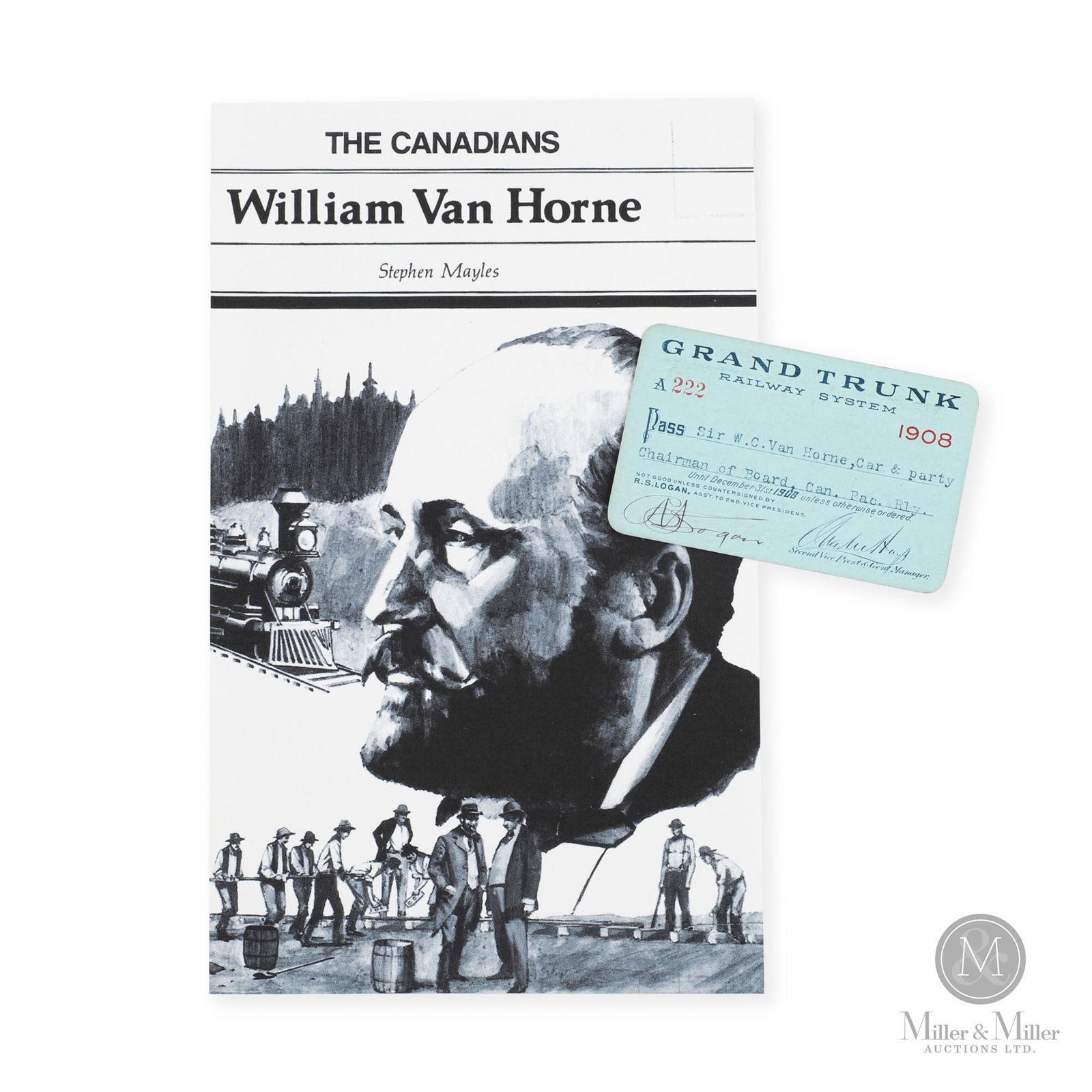 Sir William Cornelius Van Horne 1908 GTR Pass: Canadian. 1908. Lithographed paper. Includes a small book on Sir William Van Horne. Pass: 2.25" x 3.75". From the William Robert Wilson Collection.