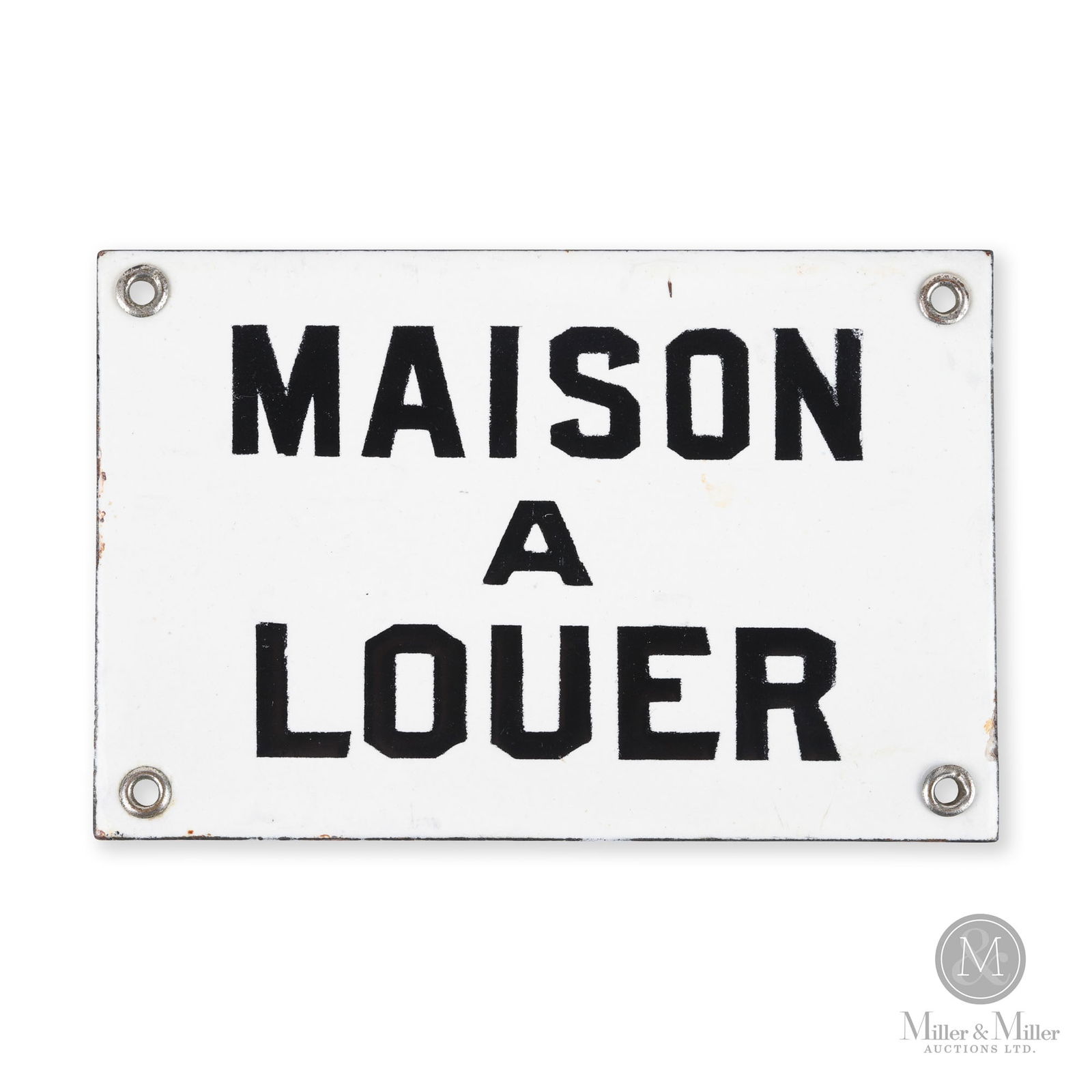 House for Lease Sign: Canadian. 1930s. Single-sided porcelain (SSP). 4" x 6". From the William Robert Wilson Collection.