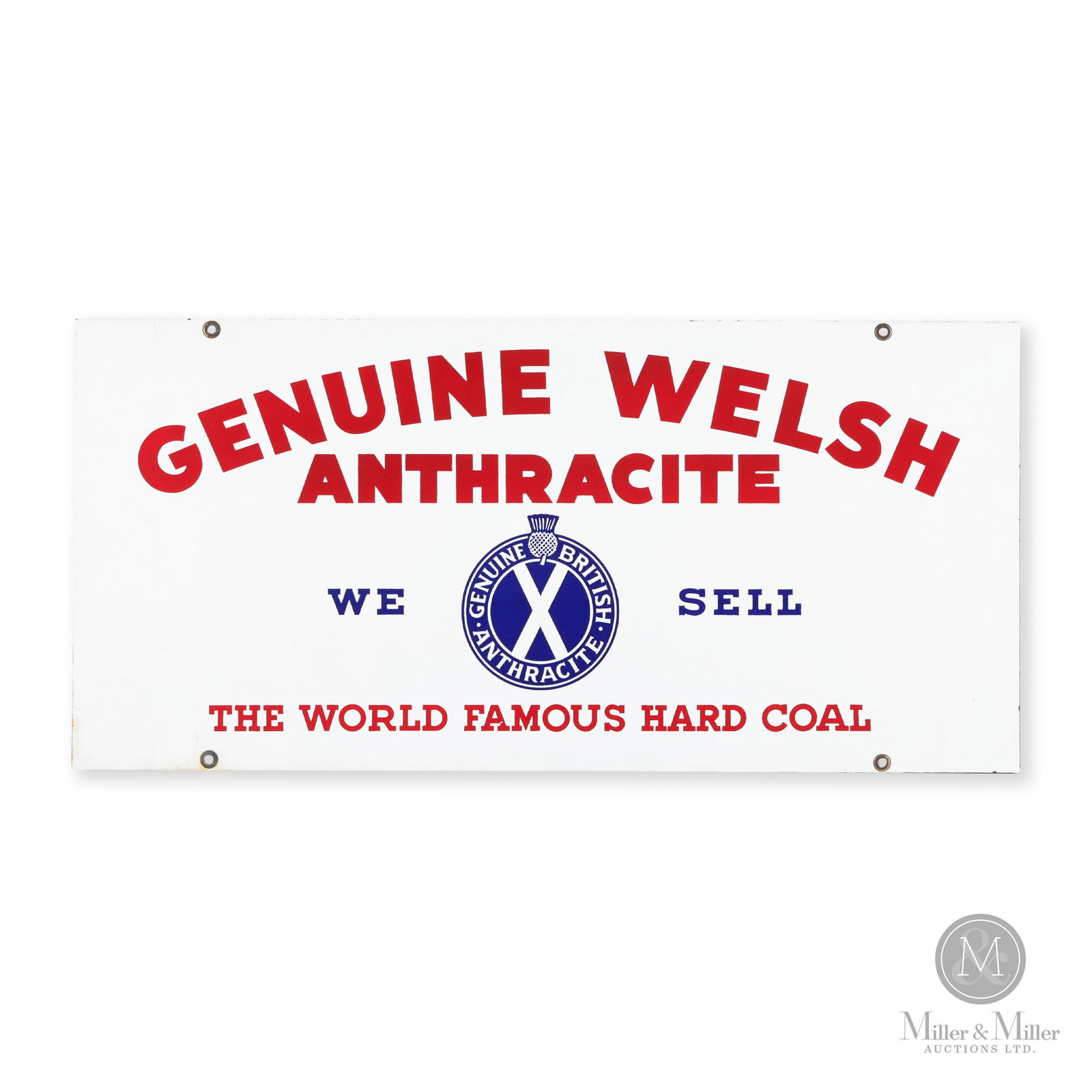 British Coal Co. Welsh Anthracite Sign: American. 1940s. Single-sided porcelain (SSP). 10.5" x 22". From the William Robert Wilson Collection.