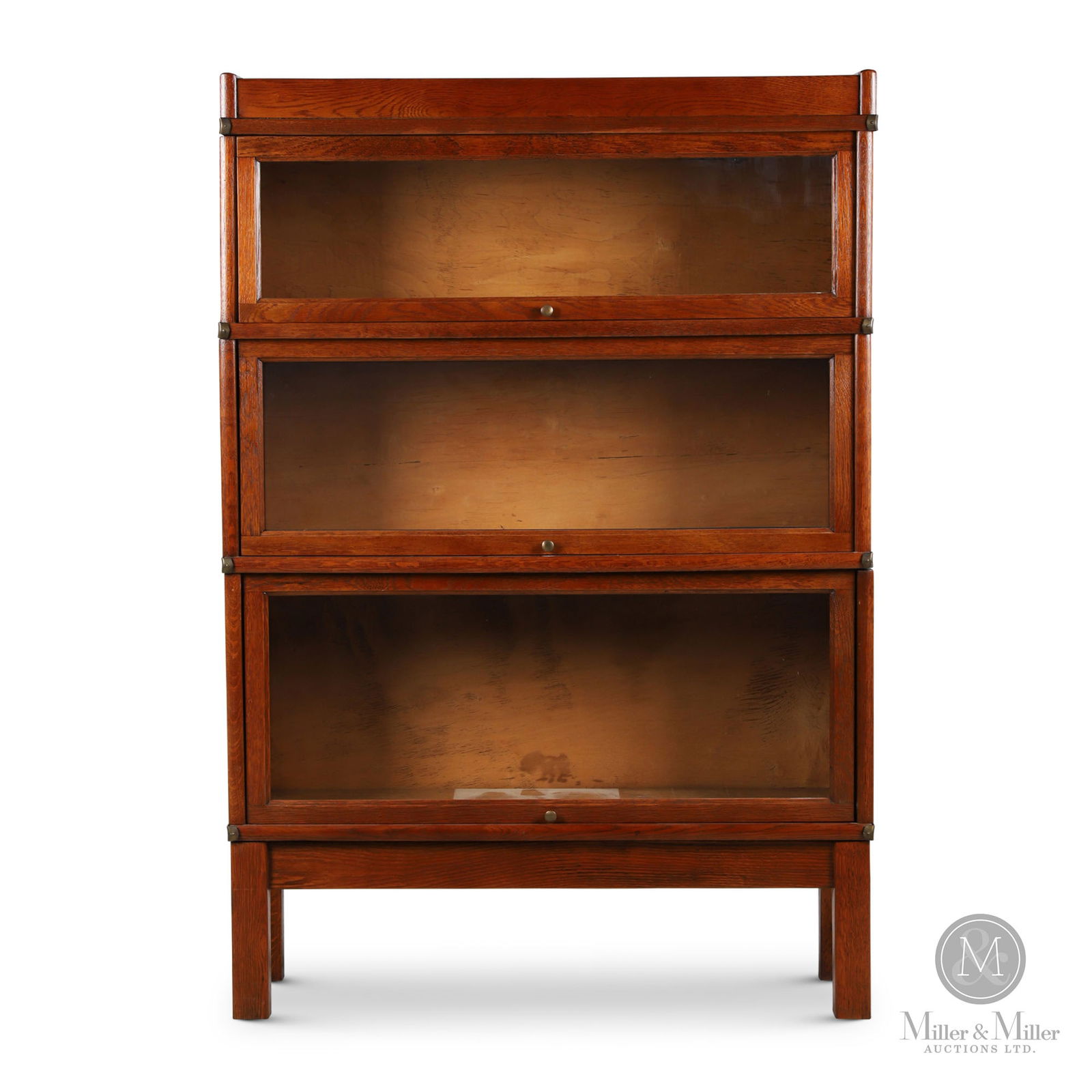 3-Section Stacking Barrister's Bookcase: Canadian. 1920s. Oak. 50" x 34" x 11". From the William Robert Wilson Collection.