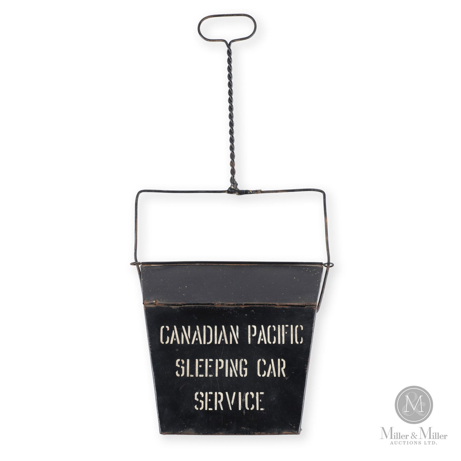 Canadian Pacific Sleeping Car Service Dustpan: Canadian. 1920s. Painted metal with stenciled script. 26.5" x 12" x 2.75". From the William Robert Wilson Collection.