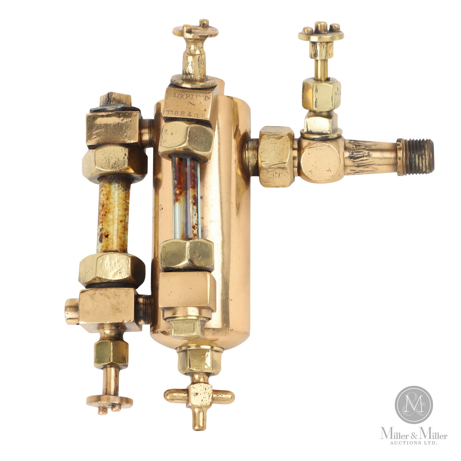 Detroit Hydrostatic Lubricator: American. 1920s. Brass, glass. Stamped, "Detroit Lubricator Co. Detroit Mich USA", on main shaft. 9" x 5" x 8.75". From the William Robert Wilson Collection.