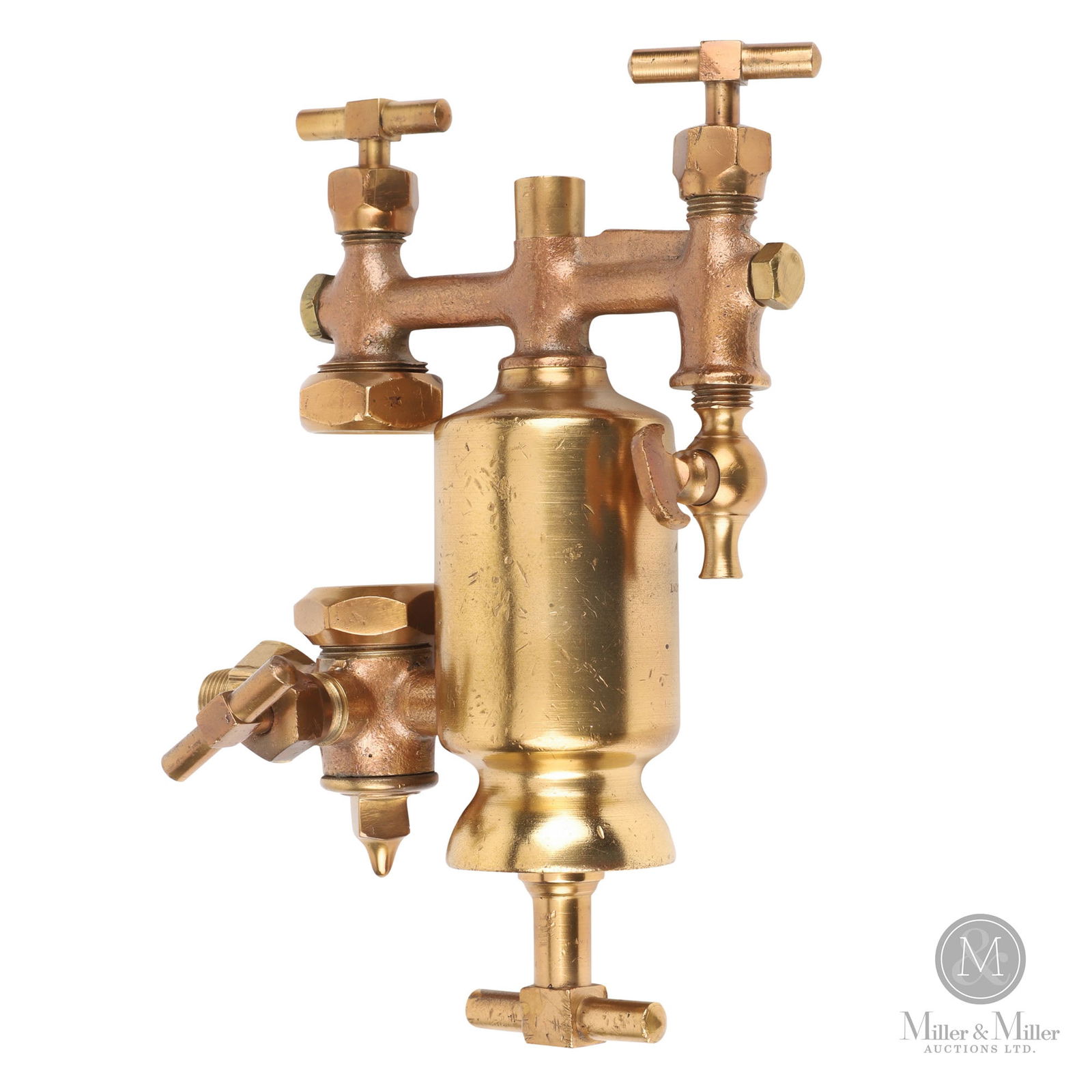 Morrison, Toronto Hydrostatic Lubricator: Canadian. 1920s. Brass. Marked, "The James Morrison Brass Mfg. Co. Ltd. Toronto, ONT", on main body. 8.5" x 6" x 3". From the William Robert Wilson Collection.