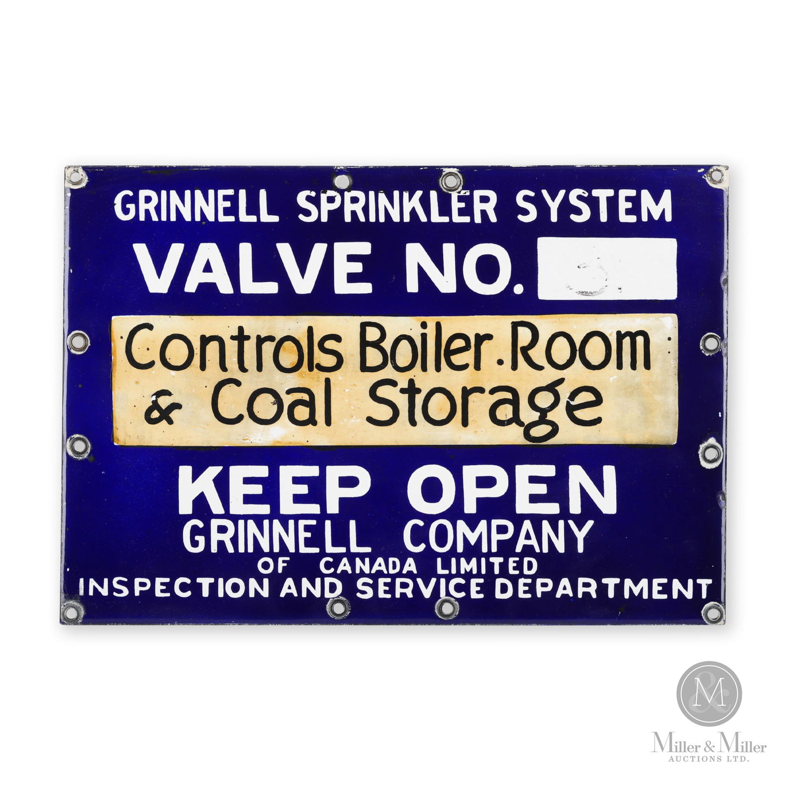 Grinnell Co. of Canada Sprinkler System Boiler Valve Sign (1 of 5)