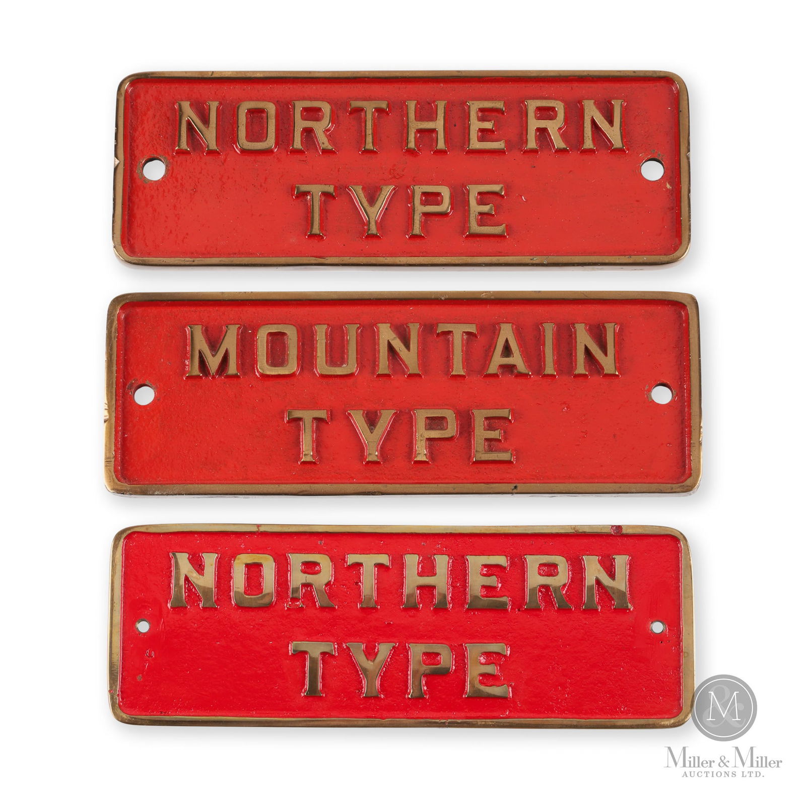 Canadian National Mountain & Northern Type Plates: Canadian. 1910s. Cast brass, painted. 3.5" x 10" x 0.5" each. From the William Robert Wilson Collection.