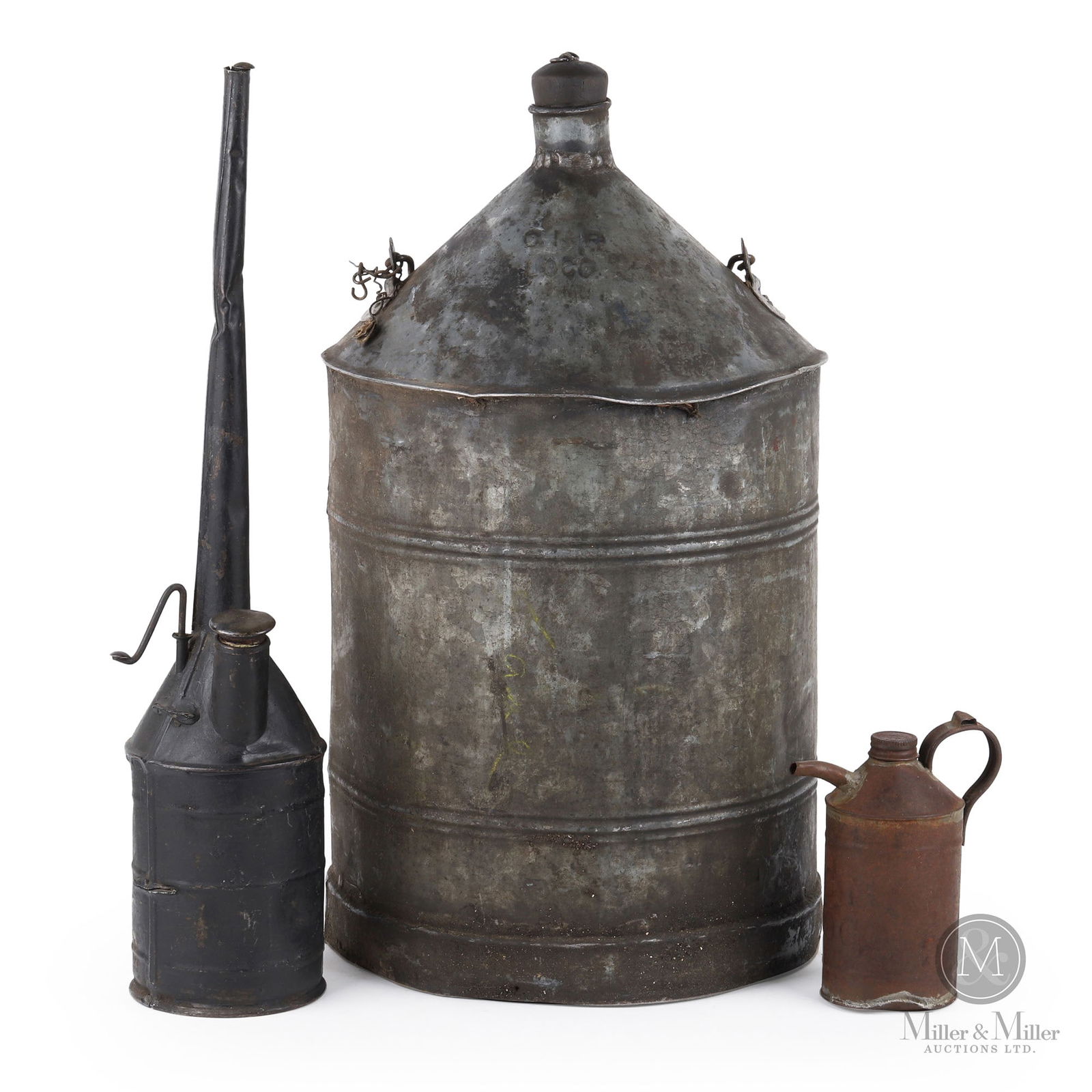 Canadian Northern Railway Bulk Oil Can & Oiler: Canadian. 1910s-1940s. Metal. Stamped, "C.N.R Loco", on each. Ranges in height from 6" to 21". From the William Robert Wilson Collection.