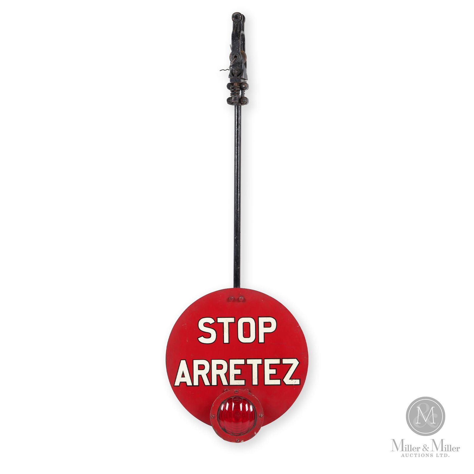 Train Station "Wigwag" Stop Signal: American. 1930s. Double-sided painted metal sign. 17" Dia x 49". From the William Robert Wilson Collection.