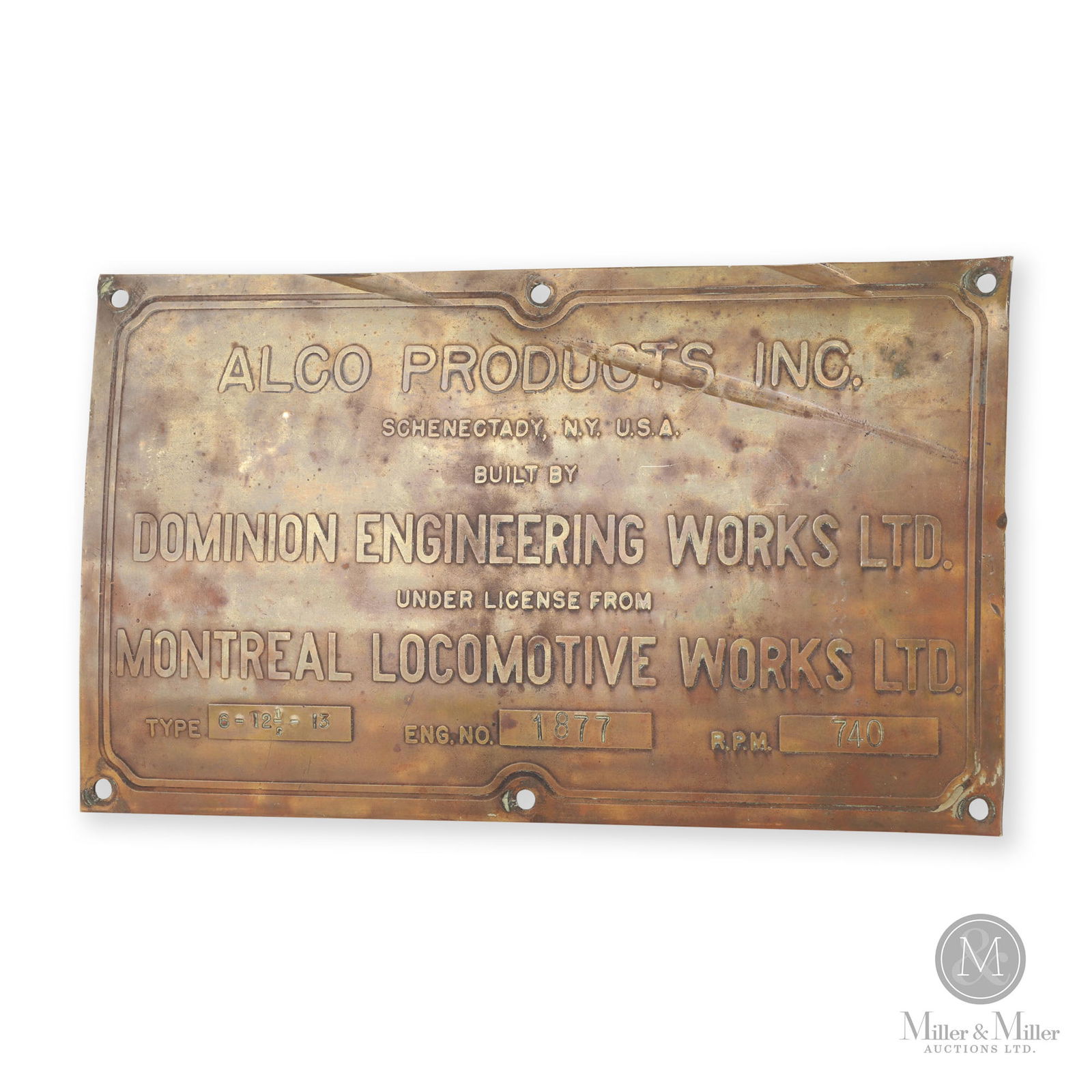 Alco Dominion Engineering Diesel Engine Builder's Plate No. 1877 (1 of 5)