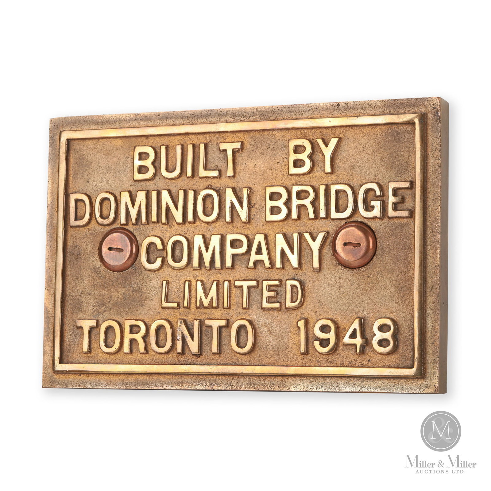Dominion Bridge Co., Toronto Builder's Plate: Canadian. C. 1948. Brass. 8" x 12" x 1".