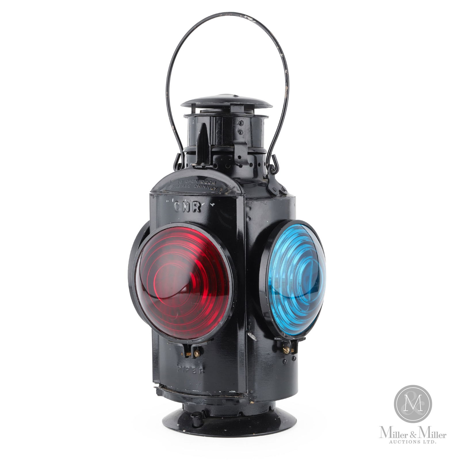 H.L. Piper CNR Tail End Train Lantern: Canadian. 1930s. Painted metal frame. 15.5" x 9" x 9". From the William Robert Wilson Collection.