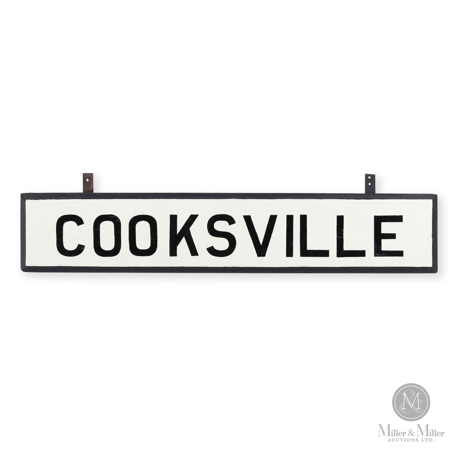 Canadian Pacific Railway Cooksville Station Sign: Canadian. 1920s. Single-sided painted wood. From Cooksville, Ontario station. 11" x 60" x 1.75". From the William Robert Wilson Collection.