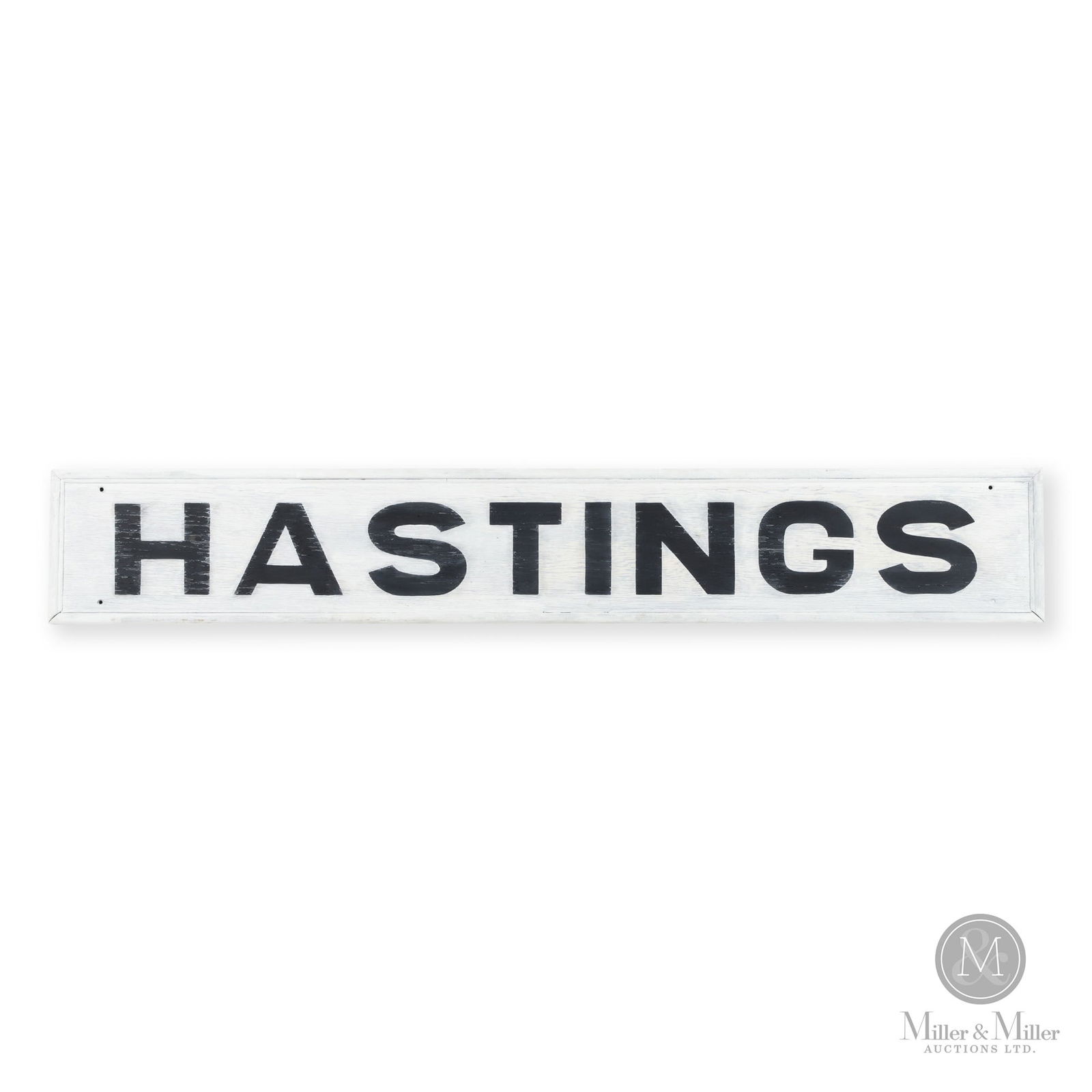 Canadian National Railway Hastings Station Sign: Canadian. 1920s. Single-sided painted wood. From Hastings, Ontario station. 11.75" x 74.5" x 1.25". From the William Robert Wilson Collection.