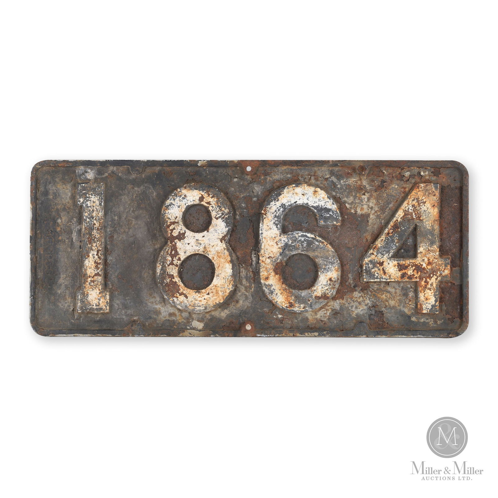 Michigan Central Railroad Signal Number Plate: Canadian. 1901. Painted cast iron. Signal location is mile 186.4. From Niagara Falls (near Essex) area. Marked, "S385-HC", front left margin. 8" x 20" x 0.31". From the William Robert Wilson Collectio