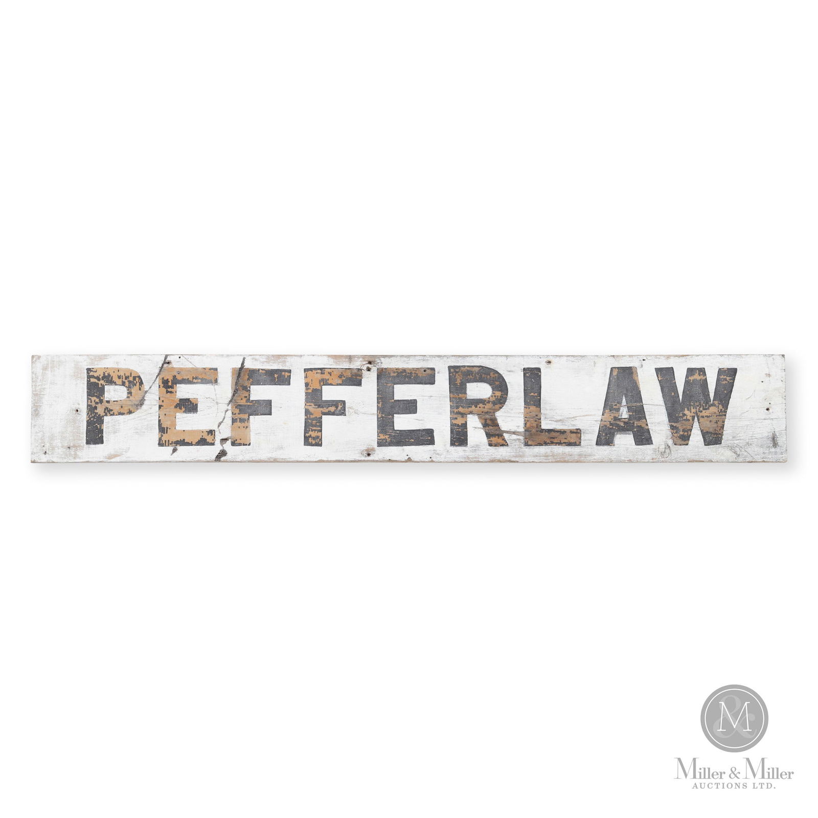Canadian National Railway Pefferlaw Station Sign: Canadian. 1920s. Single-sided painted wood. From Pefferlaw, Ontario station. 9.5" x 66" x 1". From the William Robert Wilson Collection.