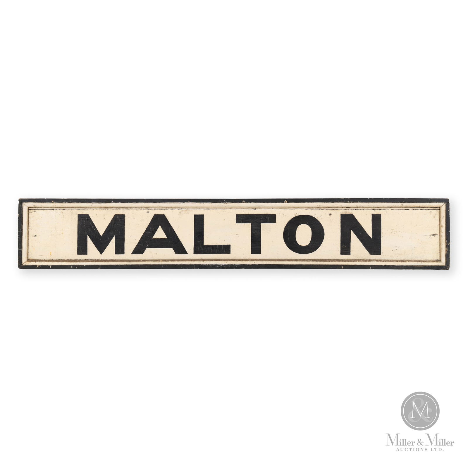 Canadian National Railway Malton Station Sign: Canadian. 1920s. Single-sided painted wood. 14" x 87" x 2". From the William Robert Wilson Collection.