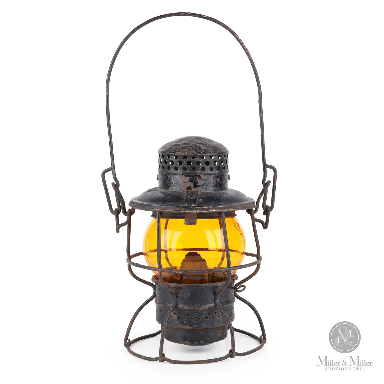 Adlake Kero Grand Trunk Western Brakeman's Lantern: Canadian. 1930s. Metal frame, embossed glass globe. Marked, "Adlake Kero G.T.W. and Adlake Kero 1-52 USA Canada Pat'd", on top and bottom of frame. 9.25" x 6" x 6". From the William Robert Wilson Coll