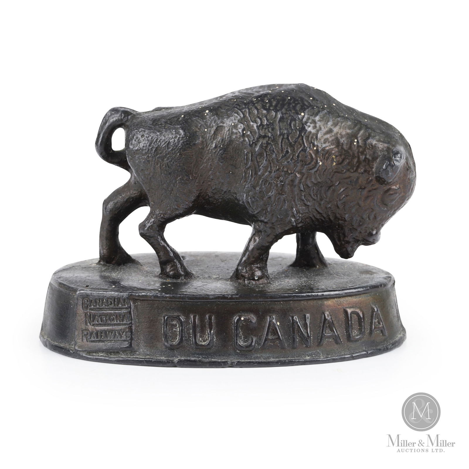 Canadian National Railways Buffalo Paperweight: Canadian. 1930s. Cast white metal. 2" x 3" x 1.75". From the William Robert Wilson Collection.