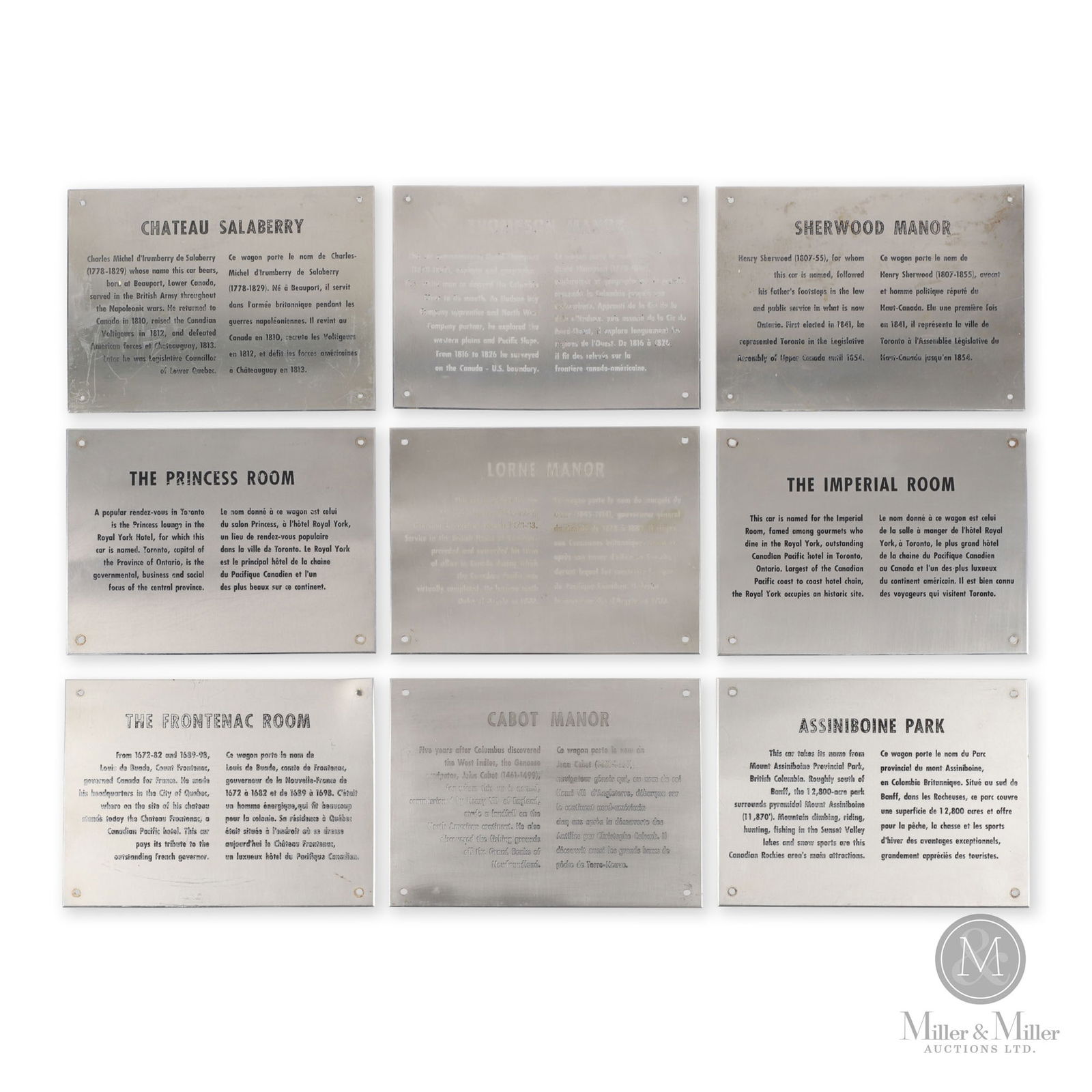 Canadian National Railway Train Car Plaques: Canadian. 1950s. Stamped metal. 10.75" x 16.5" x 0.5". From the William Robert Wilson Collection.