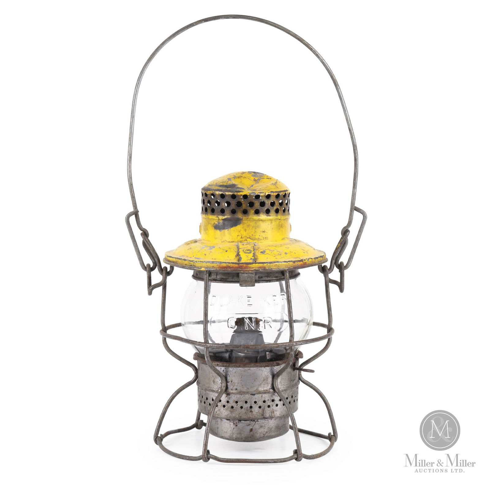 H.L. Piper CNR Brakeman's Lantern: Canadian. 1930s. Metal frame, embossed glass globe. Marked, "Hiram L Piper Co. Ltd. CNR". Marked, "Adlake Kero CNR", on globe. 9.5" x 6" x 6". From the William Robert Wilson Collection.