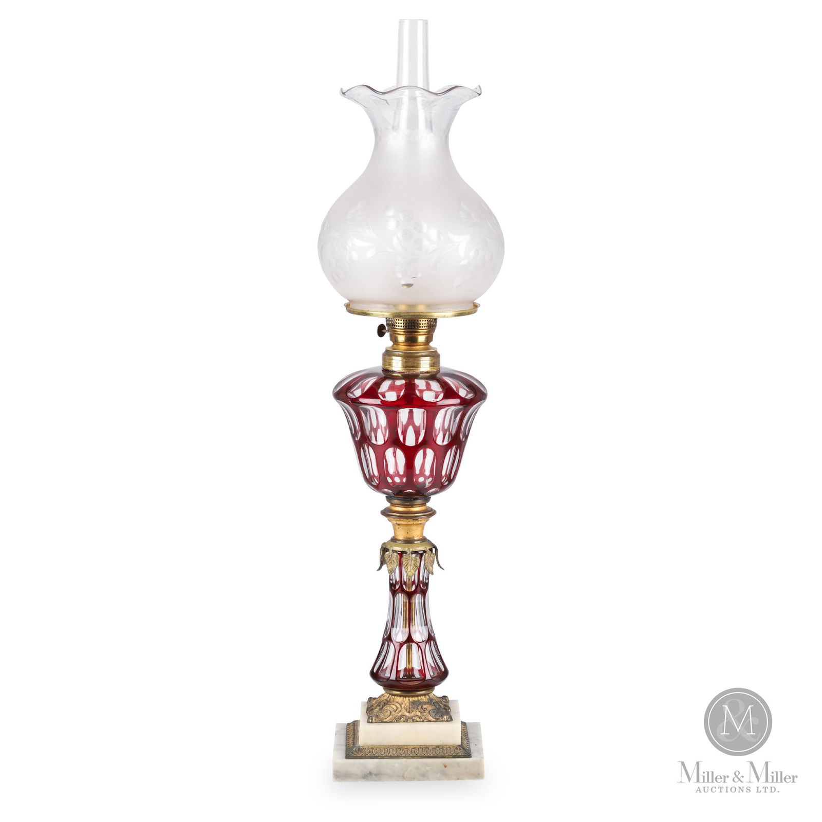 Rose Cut Overlay Kerosene Banquet Stand Lamp (1 of 19)