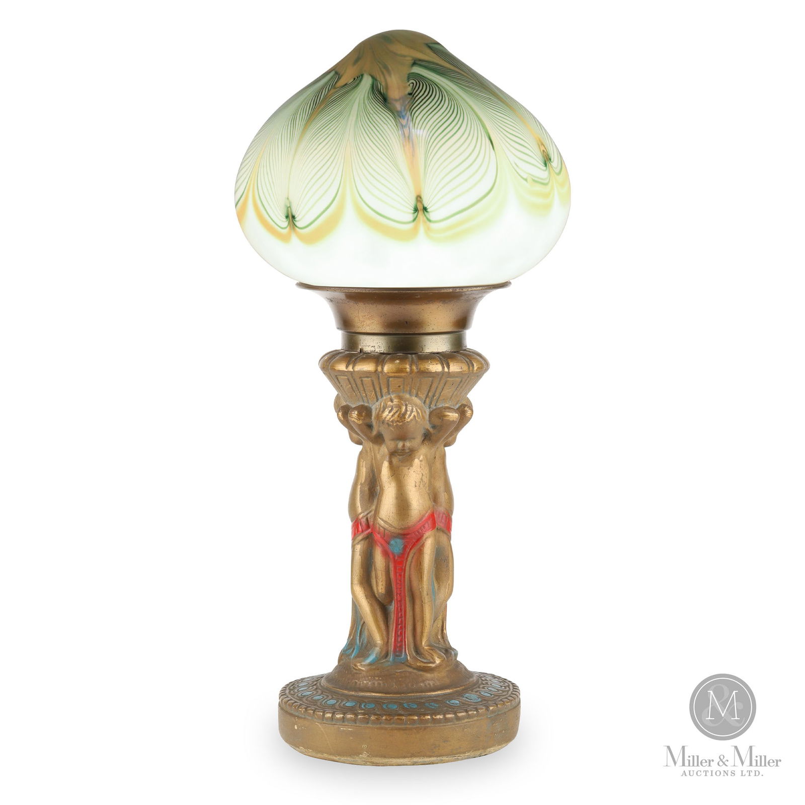 Figural Art Nouveau Lamp with Steuben Shade (1 of 13)