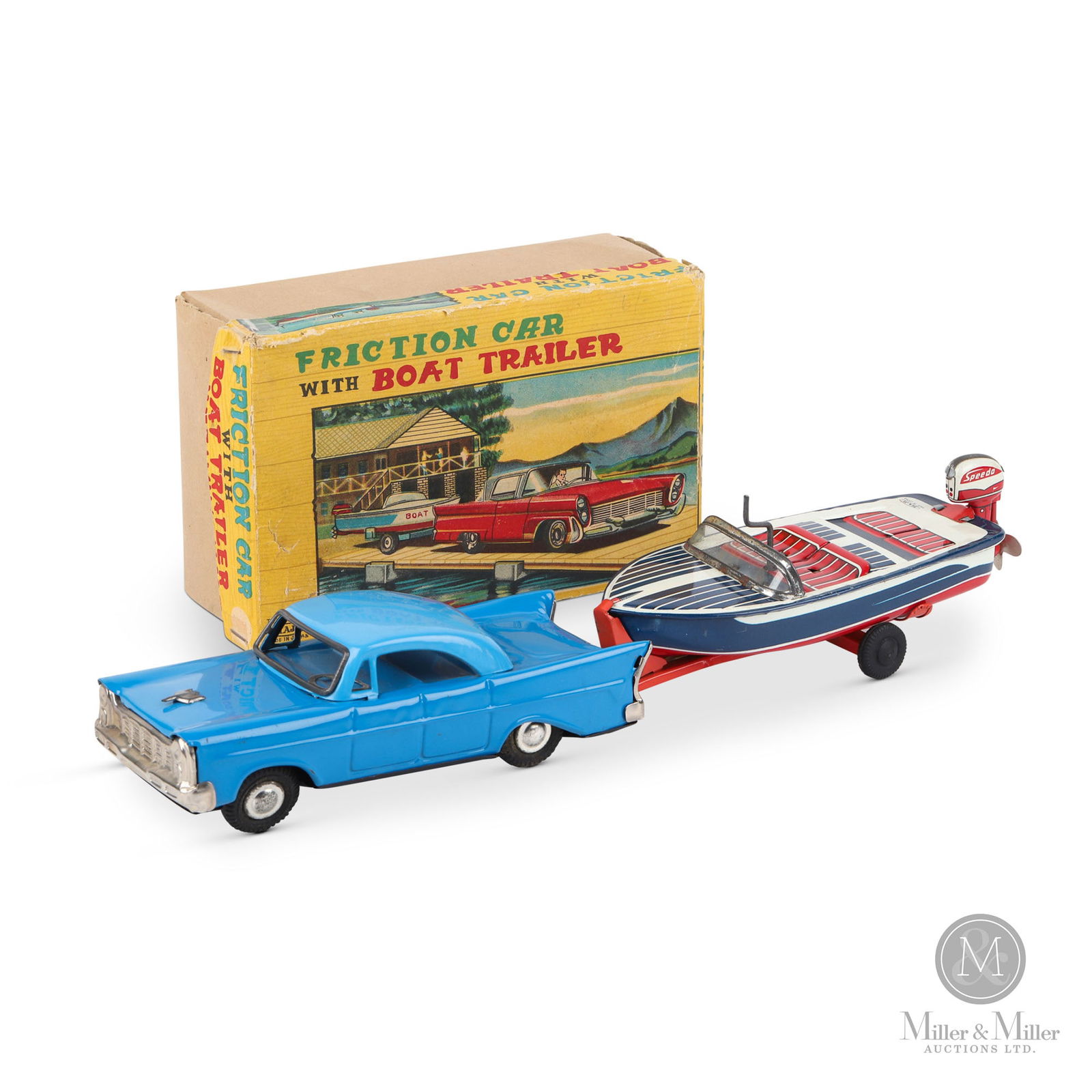 Haji, Japan "Friction Car With Boat Trailer" (1 of 14)