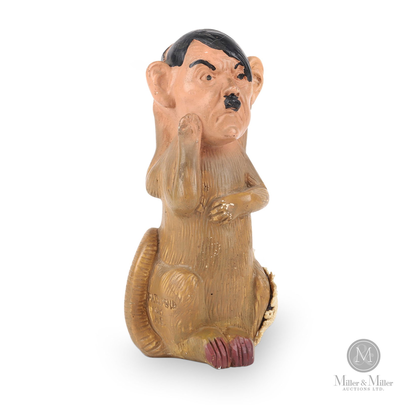 WWII Hitler & Tojo "Two-Faced Rat" Pincushion: American. C. 1942. Adolf Hitler, Benito Mussolini, and Hideki Tojo joined forces to create a team known as "The Axis Powers". This rare novelty/propaganda figure represents two of the most hated figur