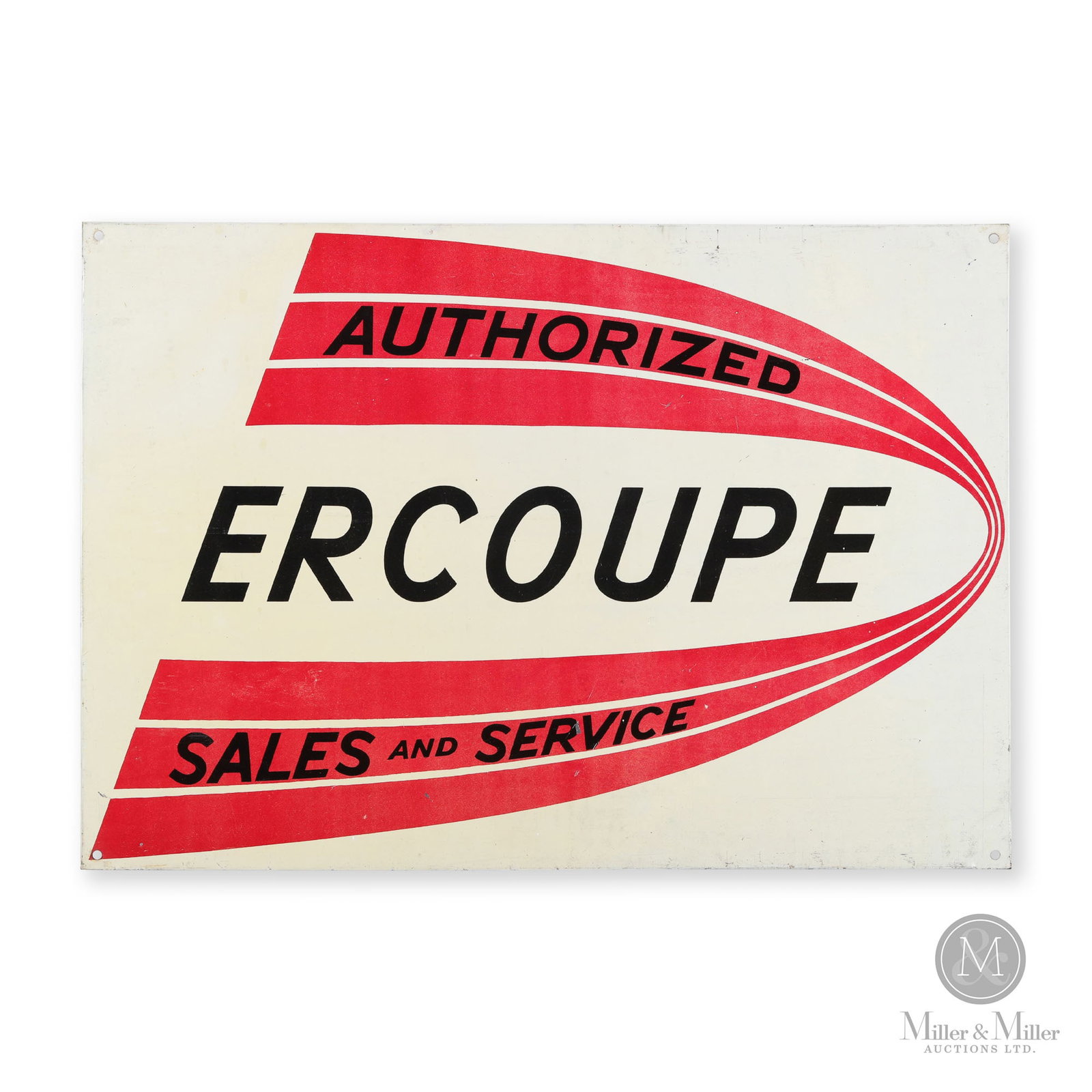 Ercoupe Aircraft Sales & Service Sign: American. 1960s. Lithographed tin. 13.5" x 19.25". From the late John (Don) Ferguson Collection.