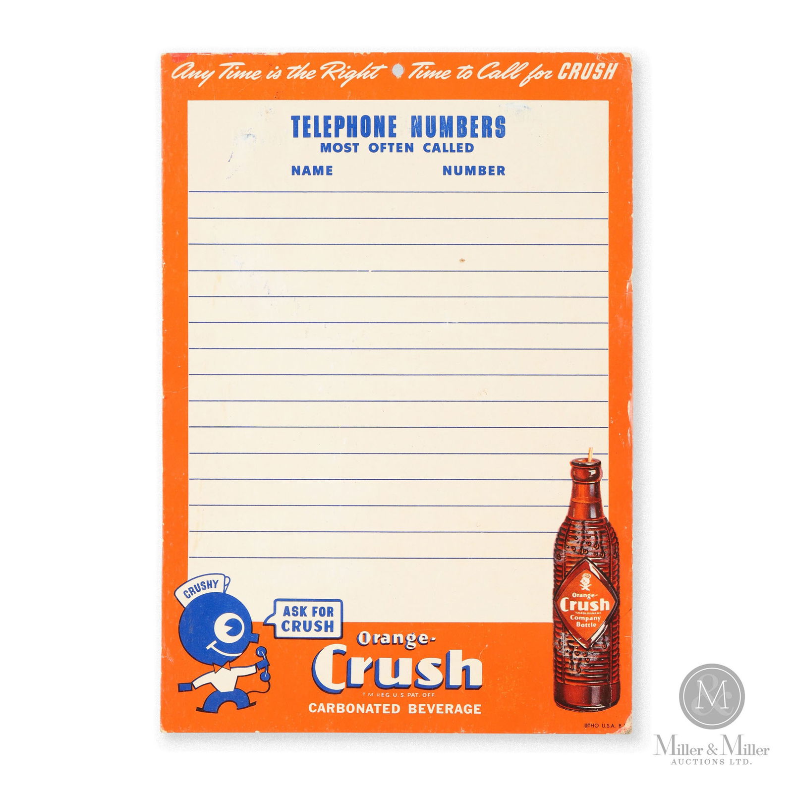 Orange Crush "Crushy" Telephone Numbers Card (1 of 5)