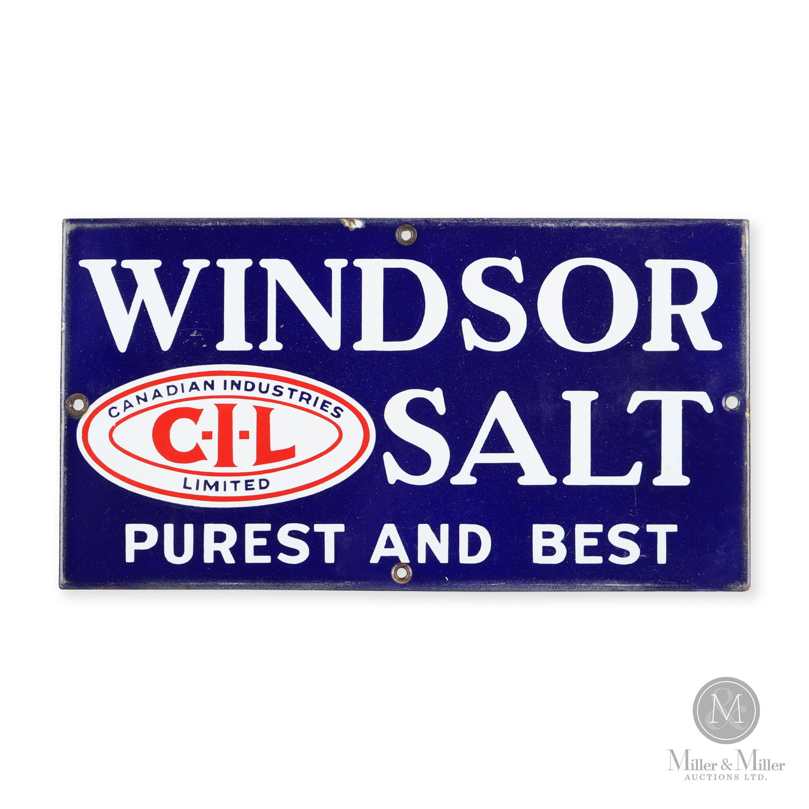 CIL Windsor Salt Sign: Canadian. 1930s. Single-sided porcelain (SSP). 7" x 13".