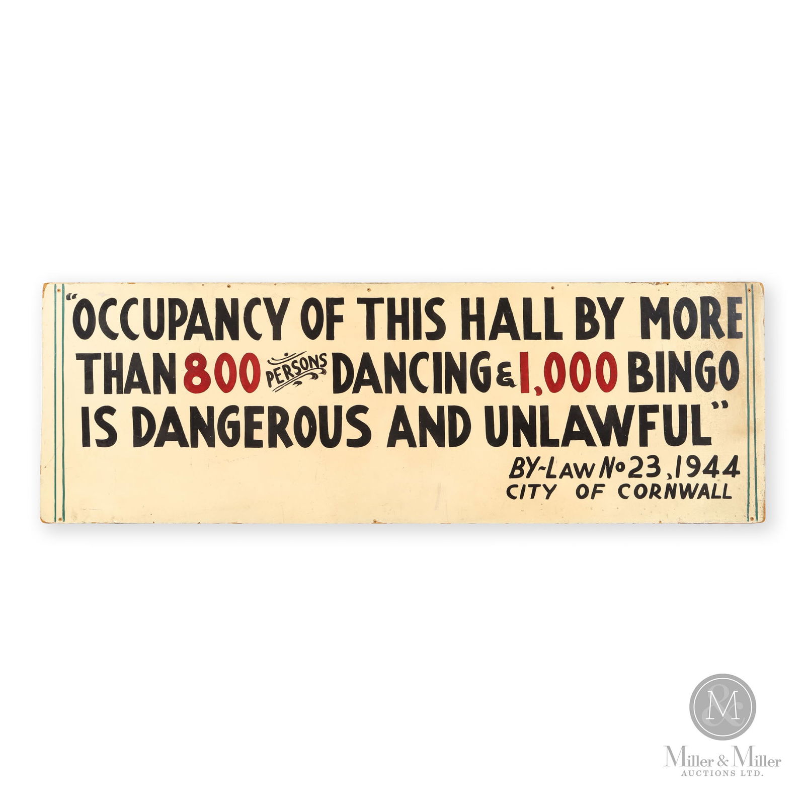 Cornwall Dancing & Bingo Occupancy Limits Sign (1 of 5)