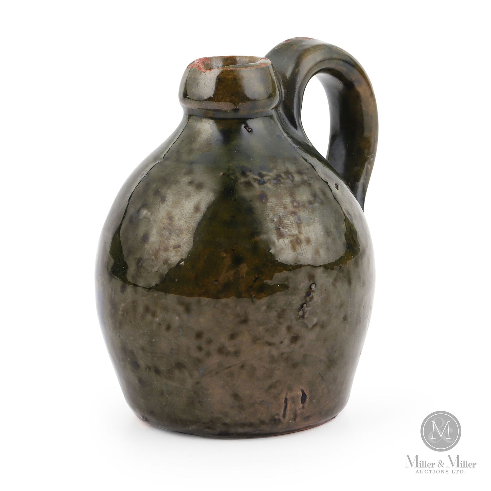 William Eby, Conestogo Miniature Redware Jug: Conestogo, Ontario. 1870s-1880s. Earthenware. Reliably attributed to William Eby thanks to strong family provenance accompanying other miniatures in museums and private collections that are identical
