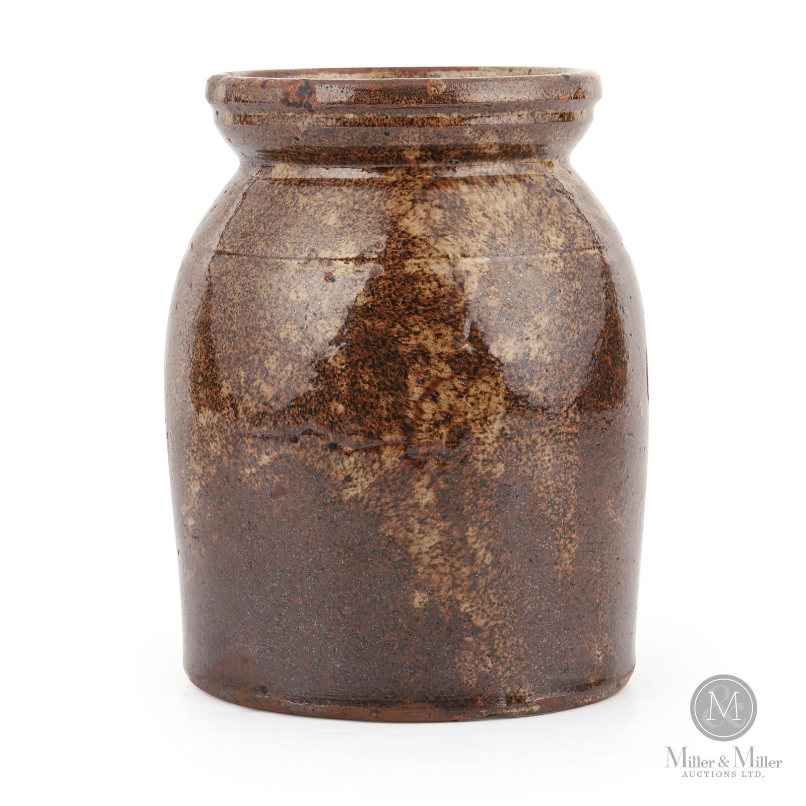 Ontario Quarter-Gallon Redware Jar With Outstanding Glaze: Ontario. 1870s-1880s. Earthenware. Absolutely stunning glaze inside and out. Incredible visual appeal. 6.25" x 4.5" Dia. From the Jon Church Collection.
