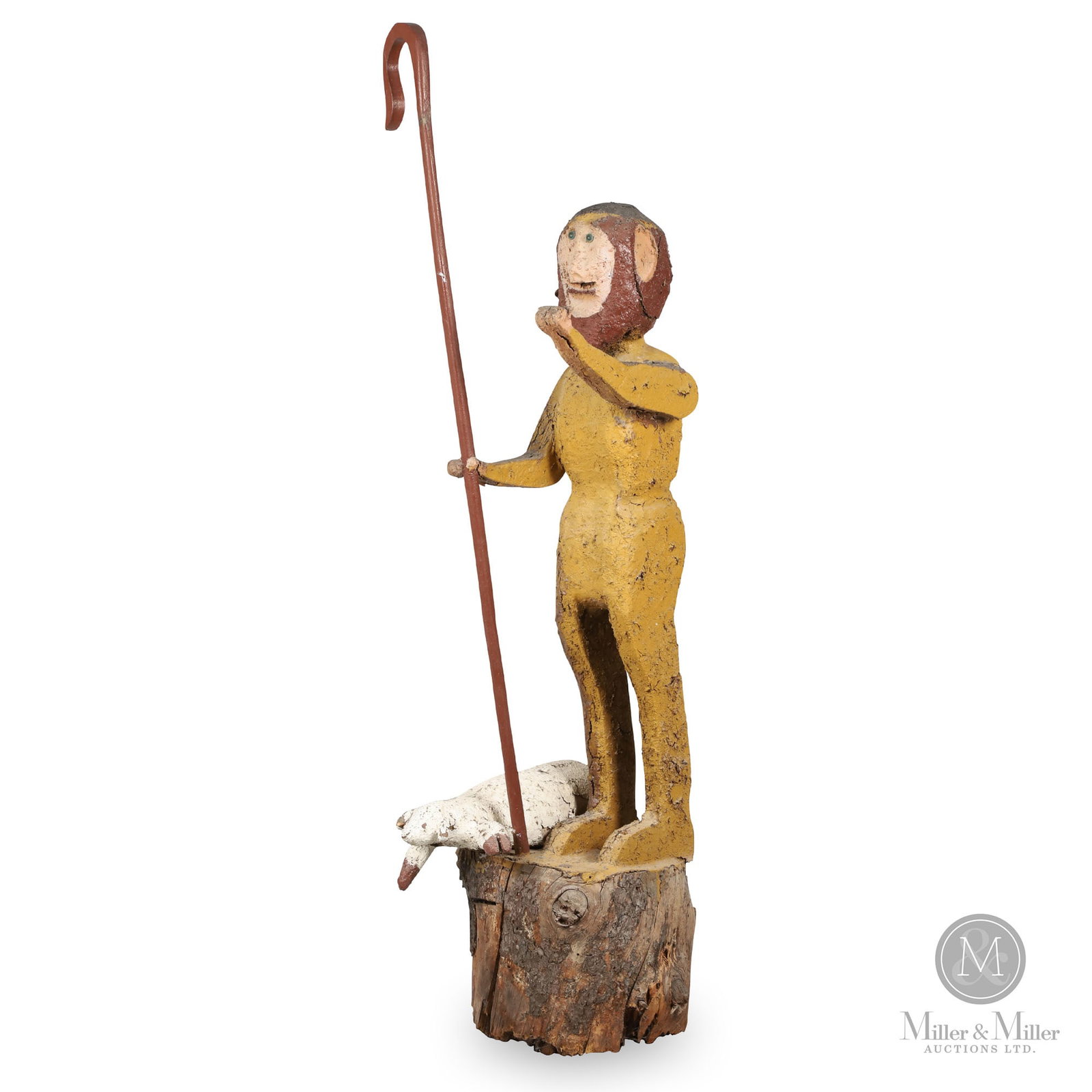 Joseph and Lamb by Gilbert Desrochers: Lafontaine, Ontario. Last quarter 20th century. Carved and painted wood. Joseph and His Lamb as envisioned by Gilbert Desrochers. This is a work of religious devotion, as he claimed to have had many r