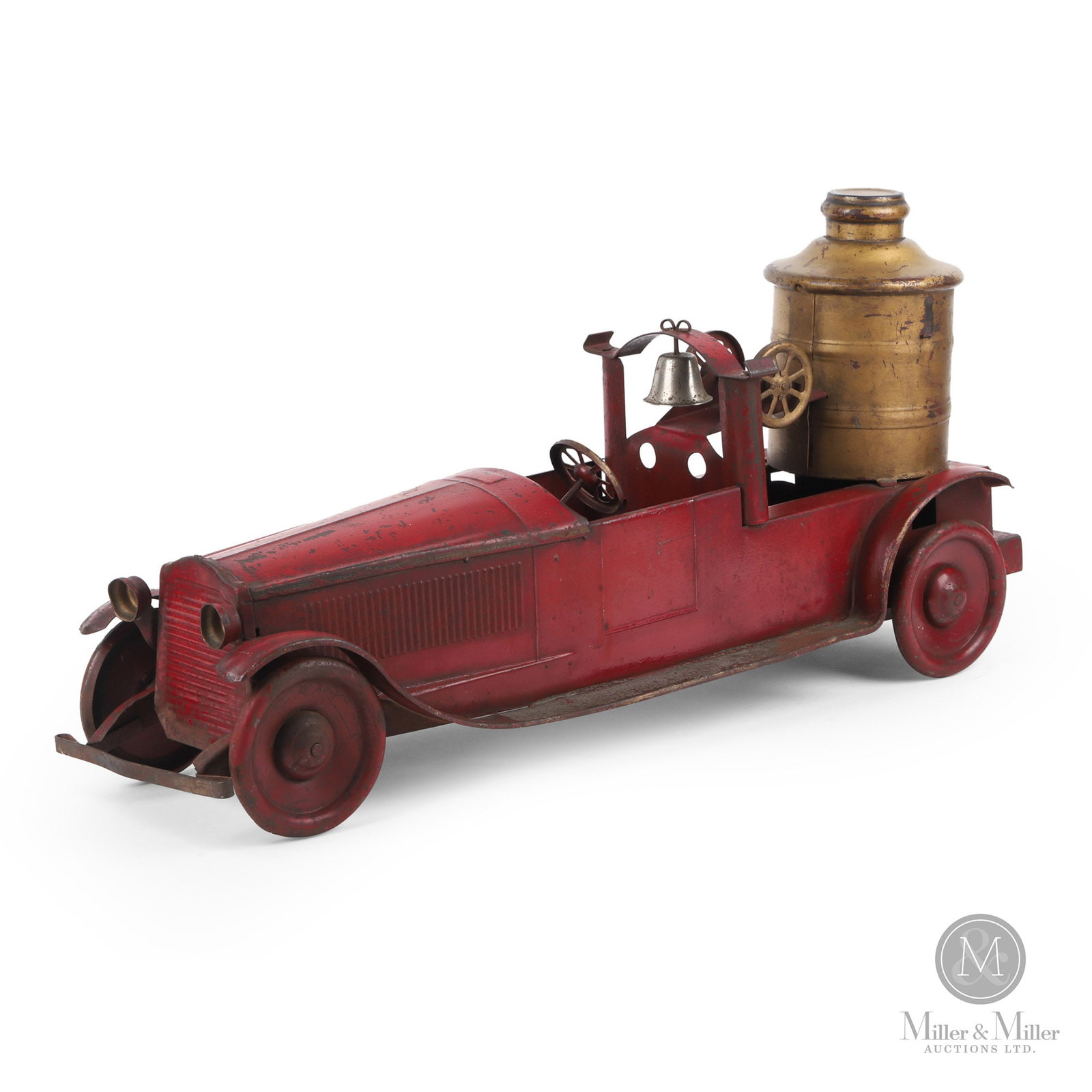 Turner Toys Boiler Fire Truck: American. 1930s. Pressed steel. Unmarked. 11.5" x 7" x 26".