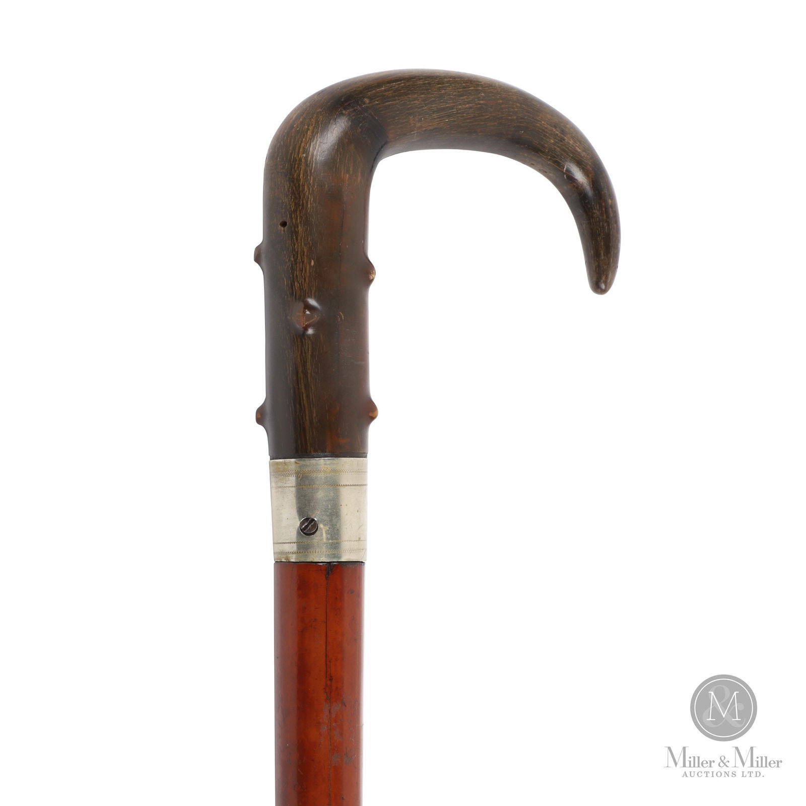 Horn Handled Gun Walking Stick: British or Continental. Late 19th century. Steel, horn, hardwood. Horn-handled cane with small gage shotgun barrel concealed inside the stained hardwood shaft. Retains original pressure fit tip. Unmar