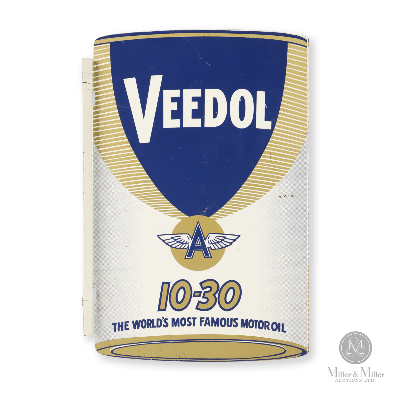 Flying A Veedol Motor Oil Flange Sign: American. 1960s. Double-sided painted steel (PS). 18.75" x 12.25" x 1.5". Authenticated by The Authentication Company. (TAC #400183). All items are guaranteed authentic by Miller & Miller Auctions. Al