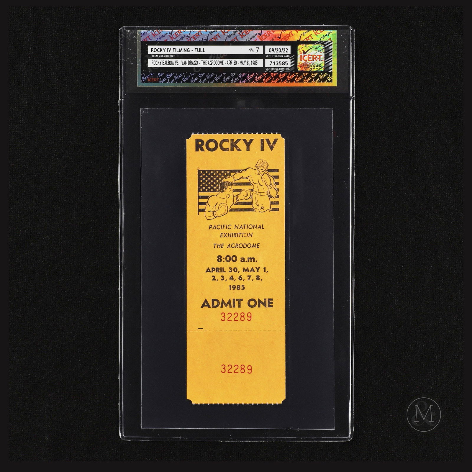 1985 Unused Ticket To Access Filming Of Rocky IV Fight Scene (1 of 2)