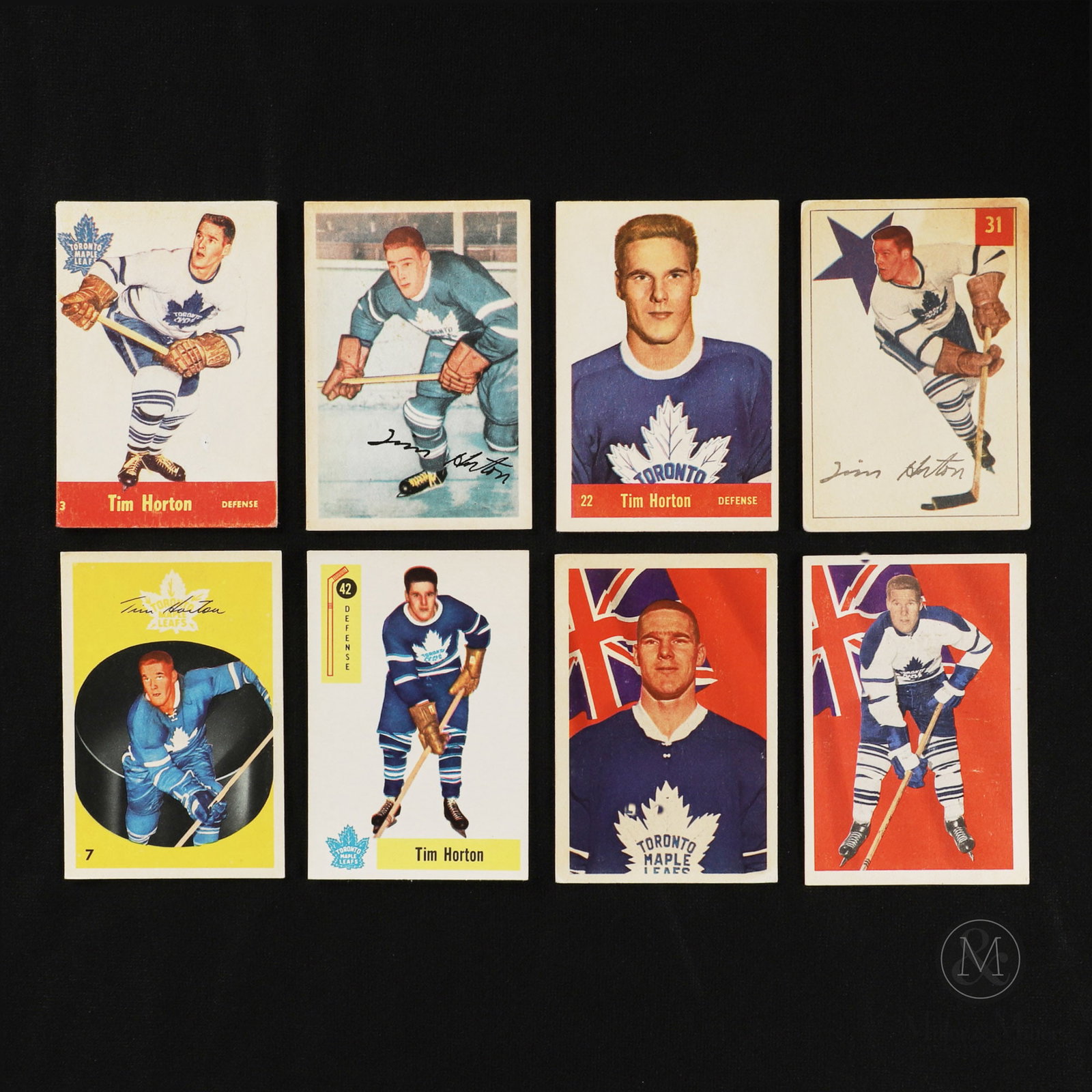 Group of Eight 1950s-60s Tim Horton Hockey Cards: Tim Horton remains an iconic figure in the world of hockey and Canadian history. Tim Horton is a legendary figure in hockey, best known for his long and distinguished career as a defenseman with the T