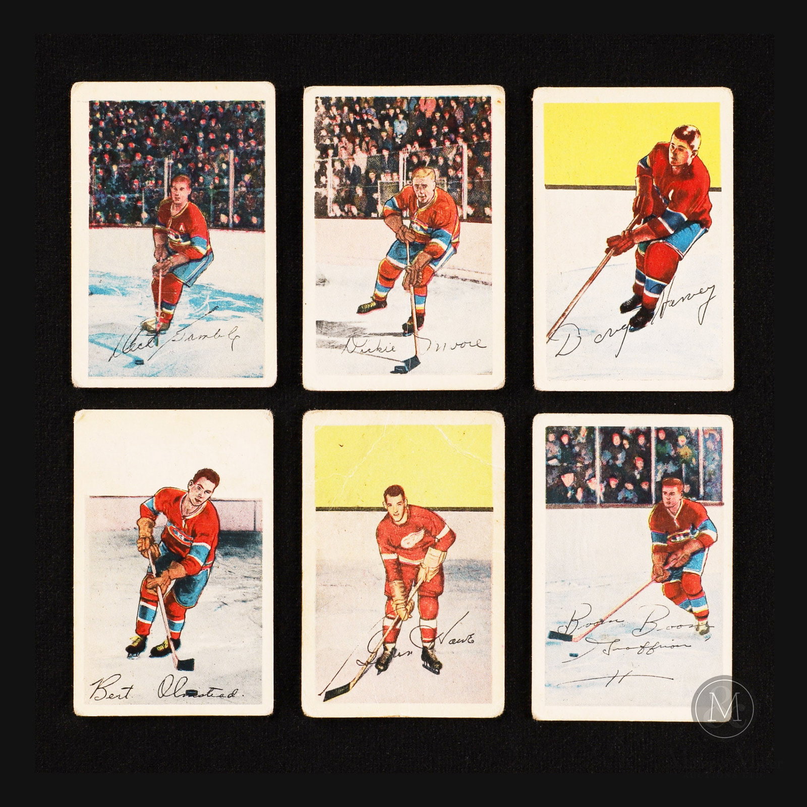 1952-53 Parkhurst 28/105 Card Group Including Gordie Howe: This grouping of 1952-53 Parkhurst cards includes 28 of the iconic 105 card set. The 1952-53 set is the second in Parkhursts tenure. The 28 cards included feature the sets most sought after Gordie How