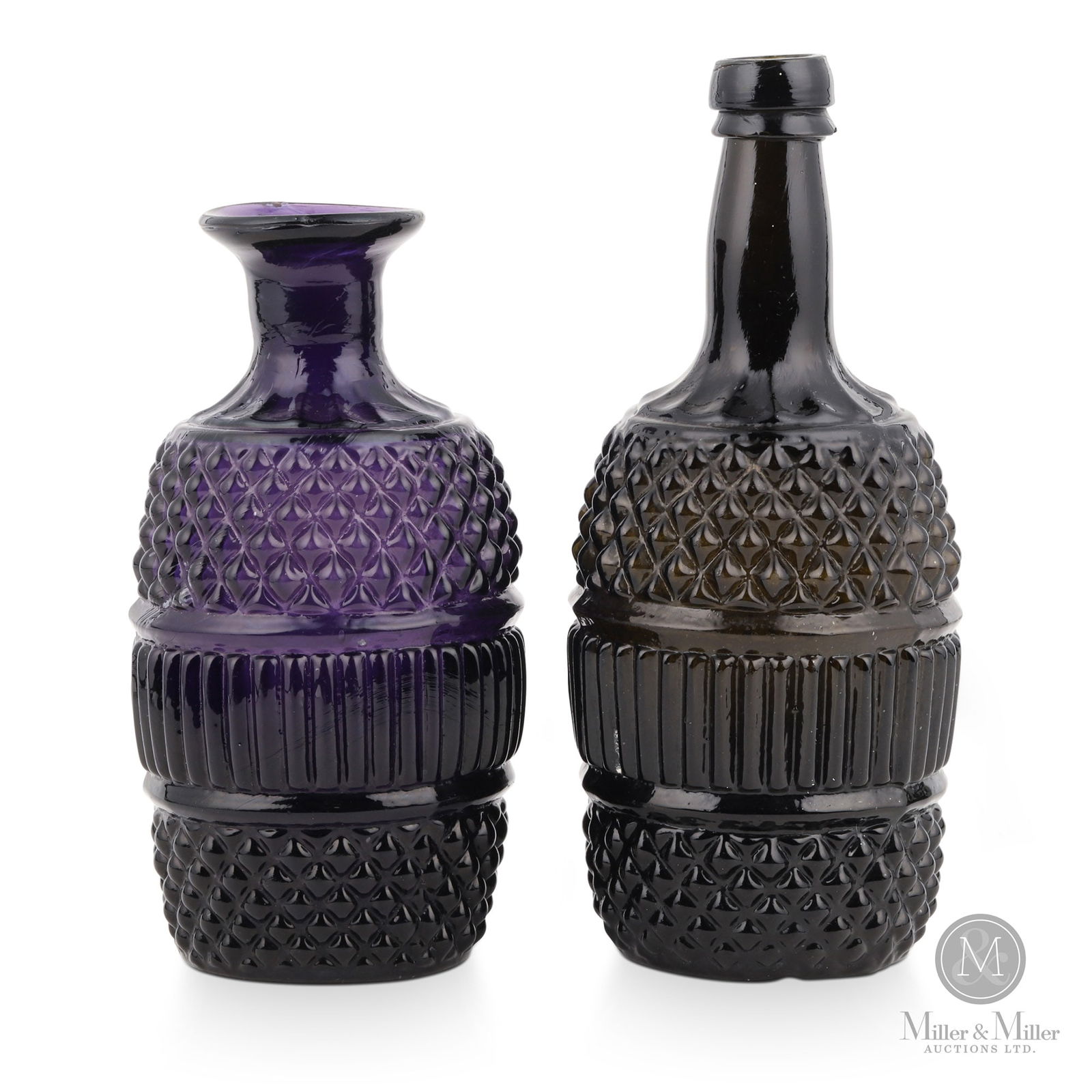 Early Amethyst & Green Three-Mold Blown Decanters (1 of 11)