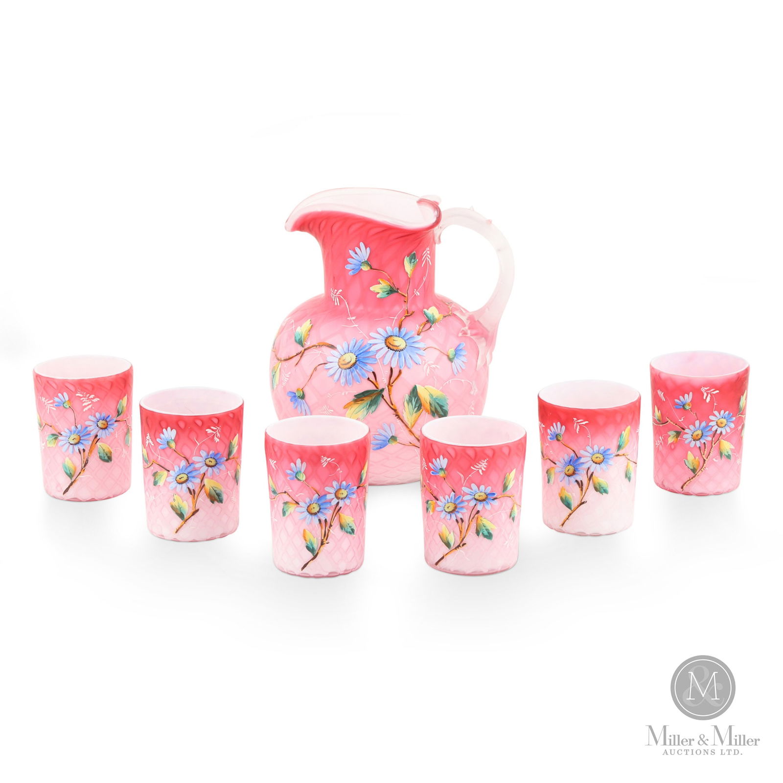 Mt. Washington Enamelled Peachblow Pitcher & Tumbler Water Set (1 of 14)