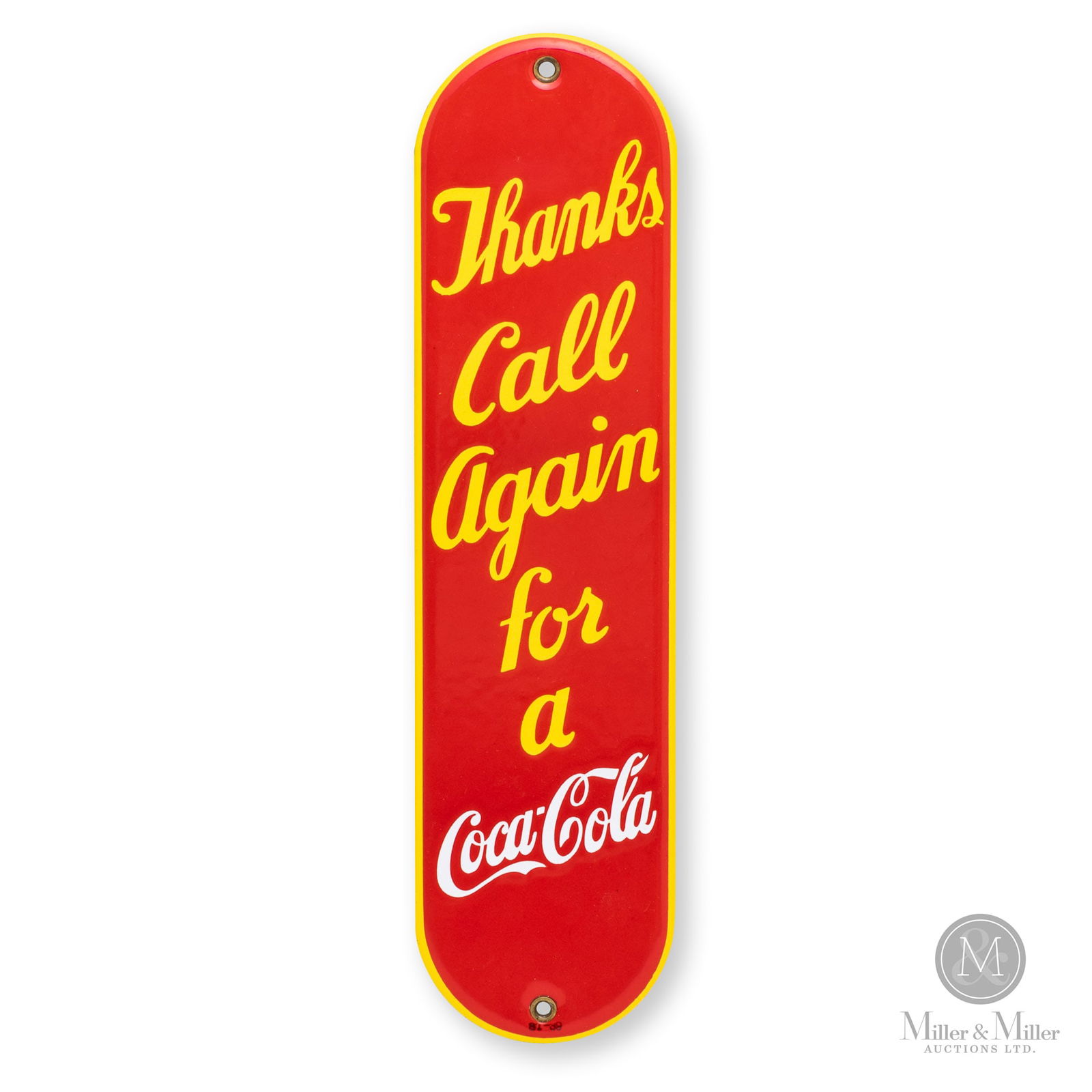 Coca-Cola 1939 "Thanks Call Again" Door Push Sign (1 of 7)