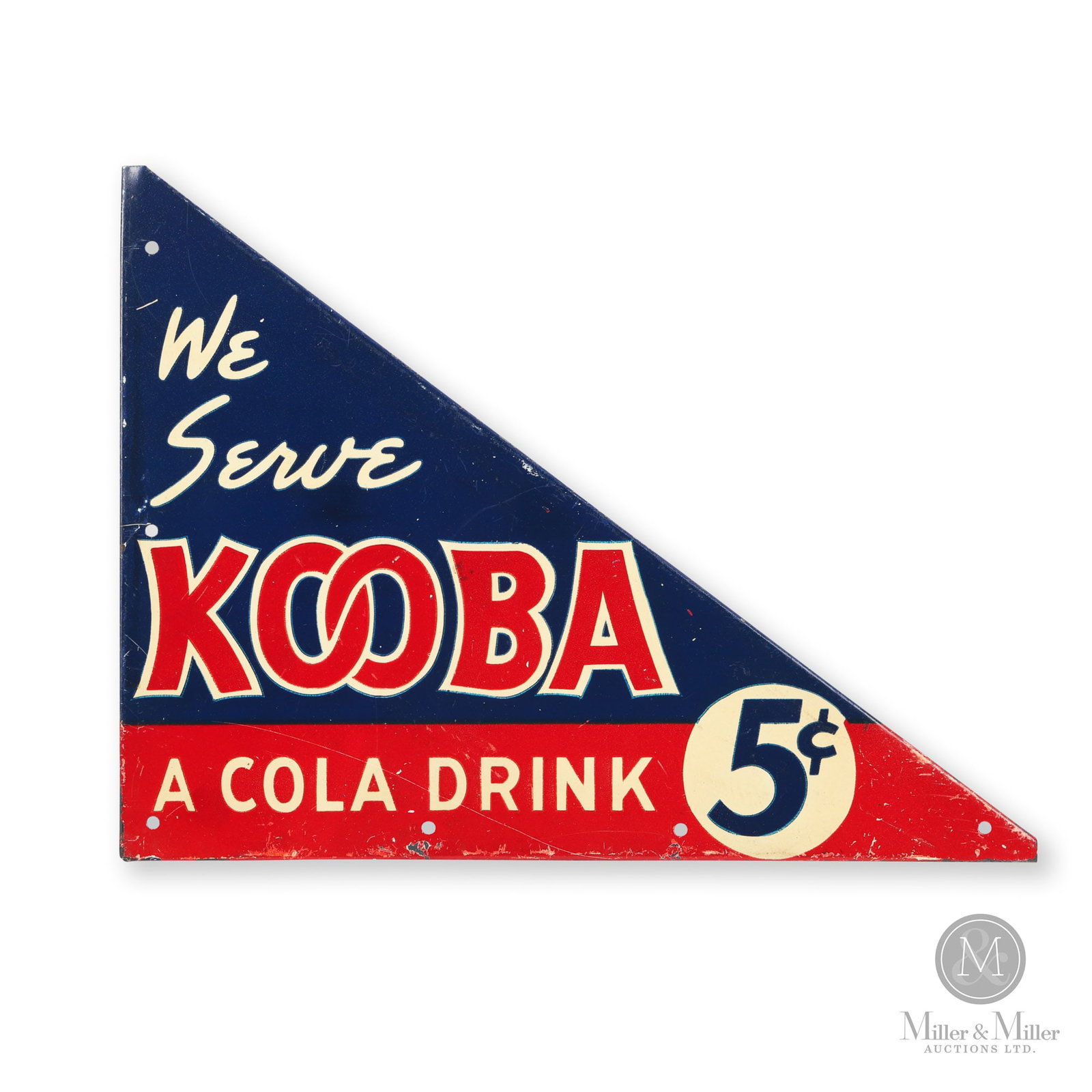 Kooba Cola Screen Door Corner Sign: American. 1950s. Single-sided tin (SST). 7.5" x 10" x 6". Authenticated by The Authentication Company (TAC #500043). All items are guaranteed authentic by Miller & Miller Auctions. All purchases are e