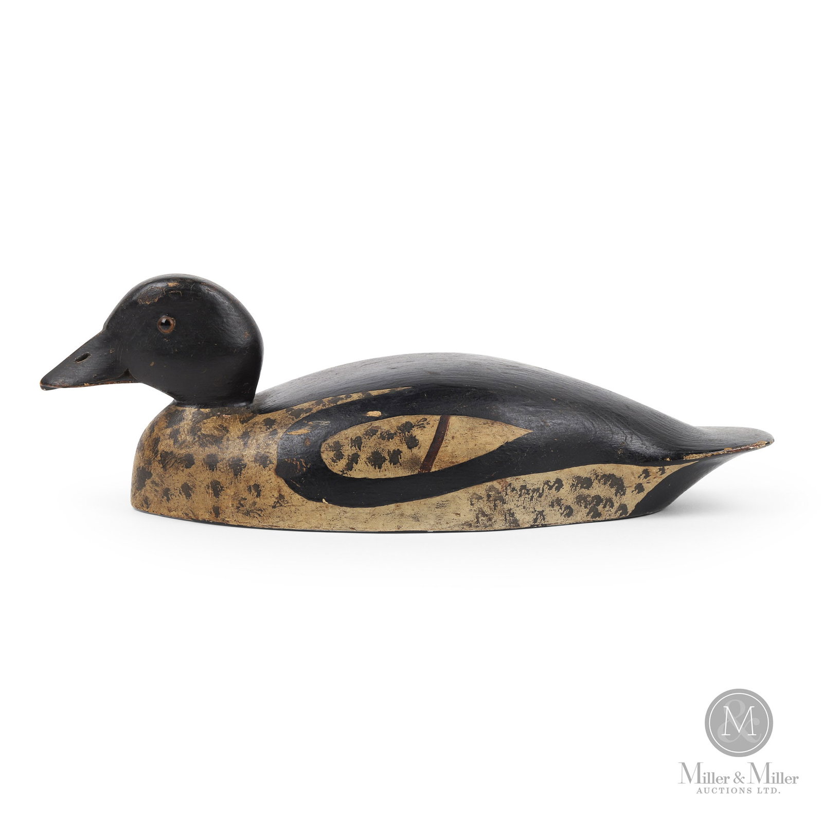 Goldeneye Hen - C.W. William Chrysler, Belleville Ontario: Belleville, Ontario. First quarter 20th century. Painted wood. William "Bill" Chrysler (1868-1945). 4.75" x 15.25" x 5.75".