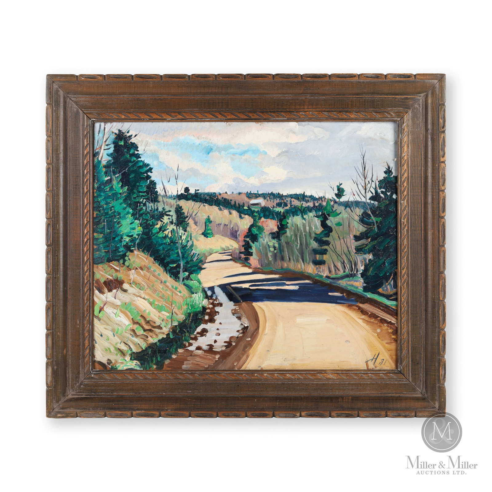 Chris Huntington "Morning Shadows Scottsville": Oil on panel. Chris Huntington (1938-) oil on panel "Morning Shadows Scottsville" painted in Cape Breton, Nova Scotia, 1981. Unknown to many, Chris began his working career as an artist, receiving a B