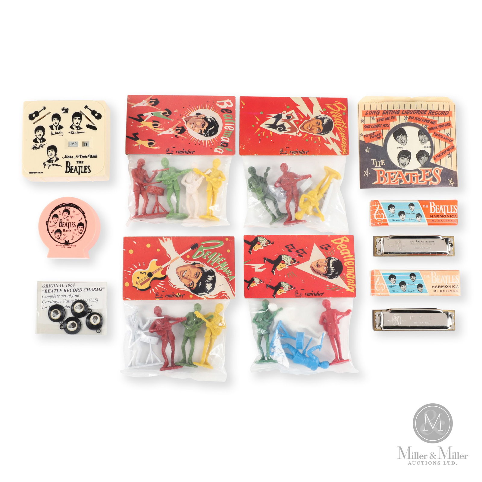 The Beatles Novelty Merchandising Items: British and German. 1960s. This is a fabulous collection of novelty items advertising The Beatles. The items are all on period and difficult to find. Merchandising and branding of music artists, as we