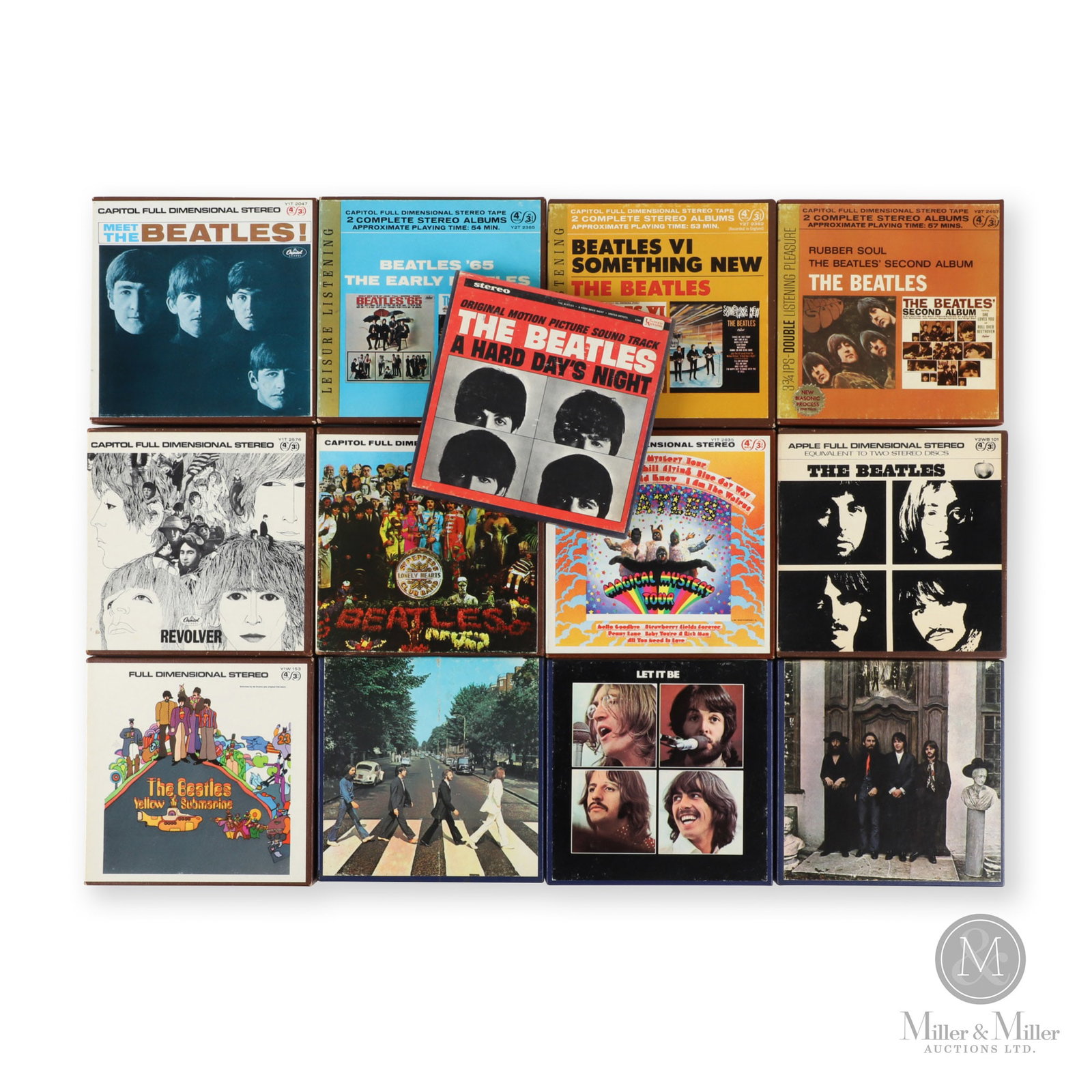 The Beatles Reel To Reel Stereo Tape Collection: American. 1963-1969. This is a great collection of 13 reel-to-reel tapes of various Beatles albums. The tapes were issued either in mono or stereo, but rarely, if ever, both. These are all the "stereo